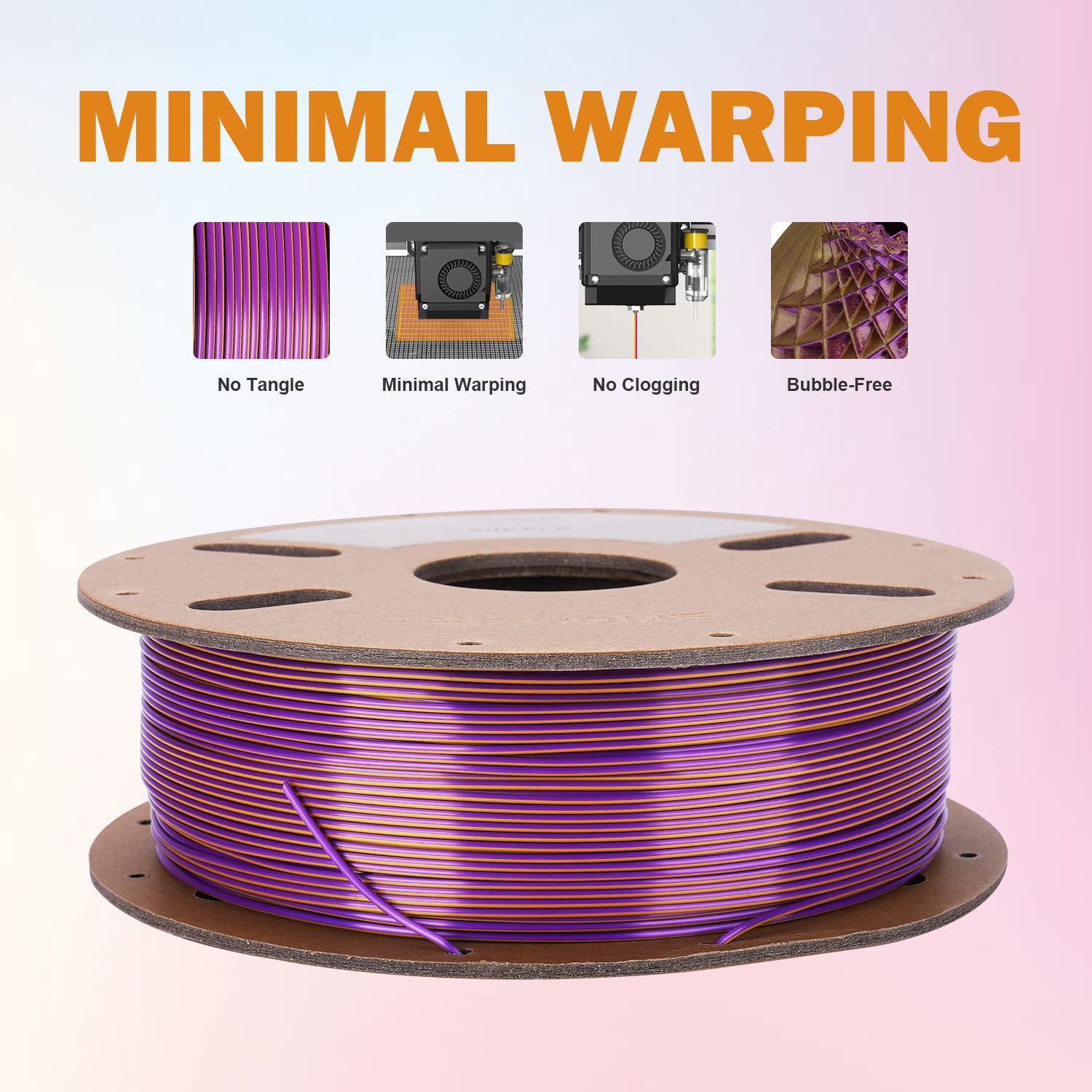 Eryone Silk Dual Color Filament Pla 3D Printer 1.75Mm +/  0.03Mm, Coextrusion Filament Pla Shiny Filament 1Kg(2.2Lbs), Gold Purp