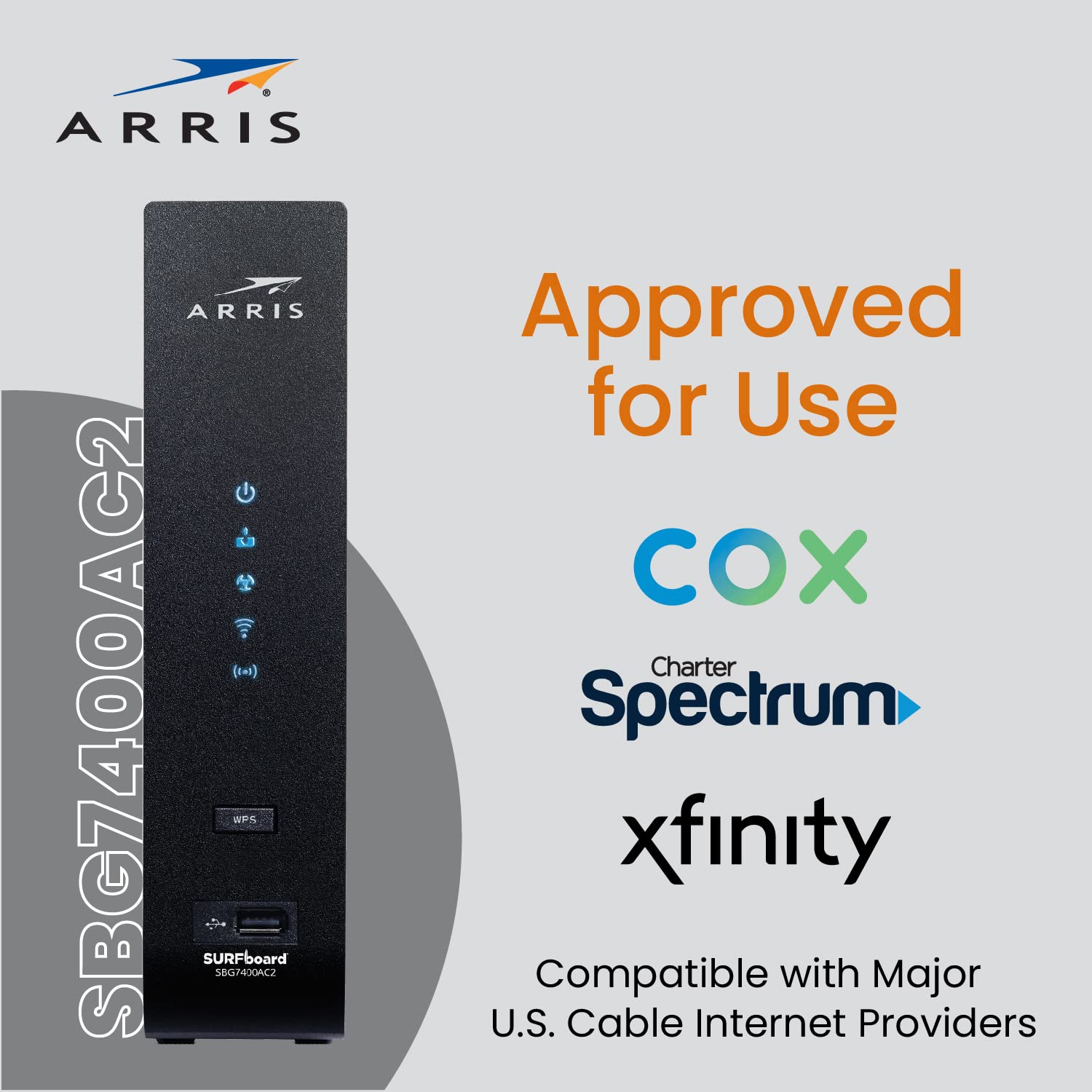 Arris Surfboard Sbg7400Ac2 Docsis 3.0 Cable Modem & Ac2350 Wi-Fi Router , Approved For Comcast Xfinity, Cox, Charter Spectrum &