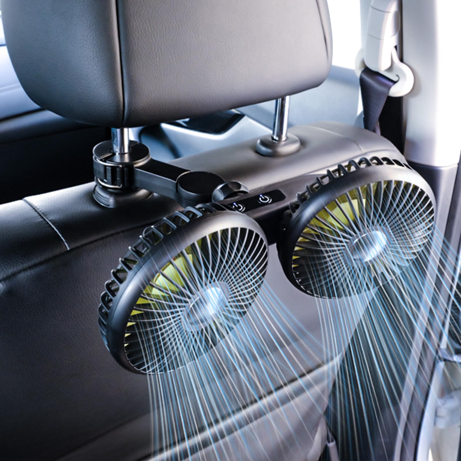 Nediea Car Fan For Back Seat 2000Mah, Rear Seat Fans, Adjustable Dual Head Usb Cooling Air Fans, Portable Fans For Car With 3 Speeds, Car Seat Fan, Suitable For Kids Dogs