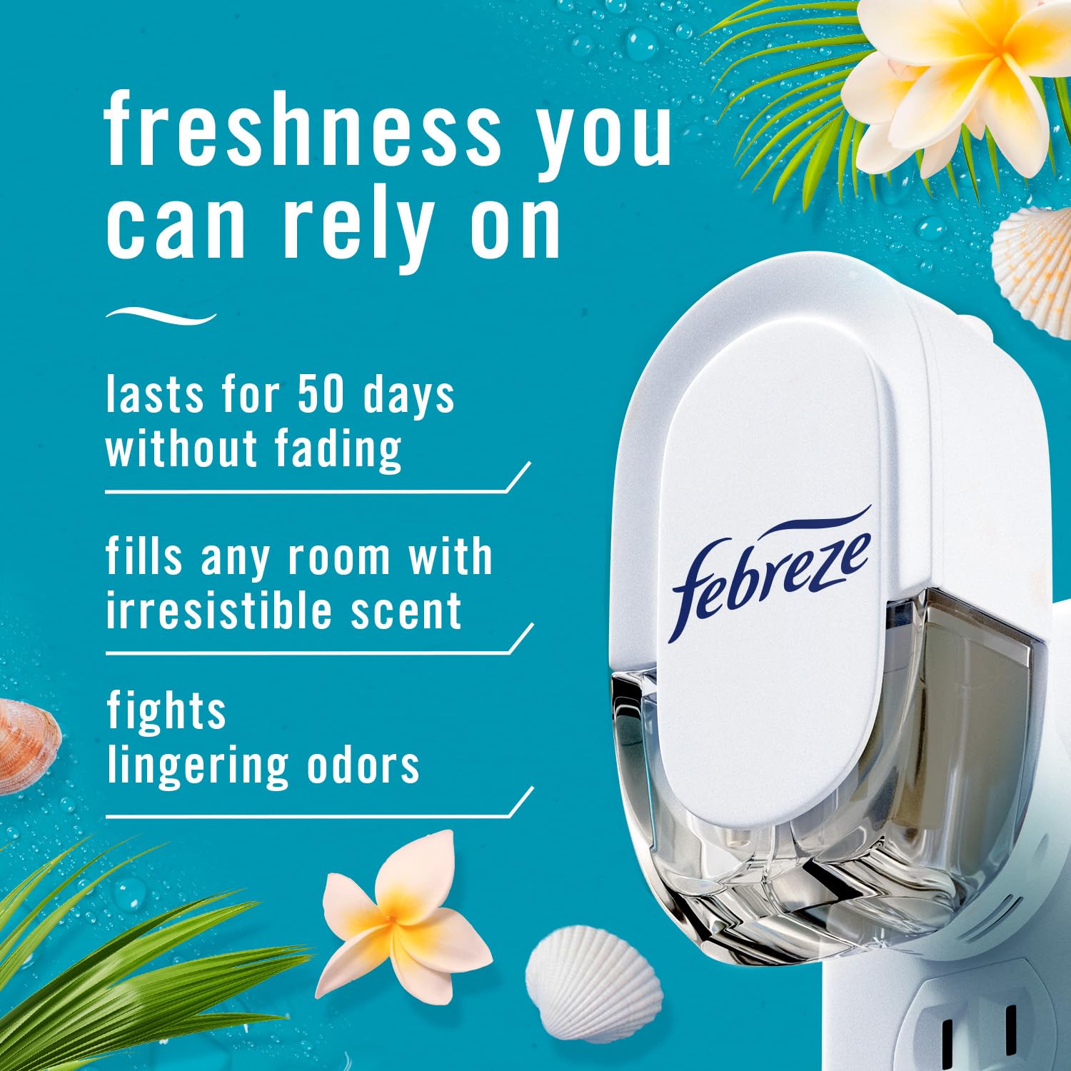 Febreze Odor Fighting Fade Defy Plug Air Freshener Refill, Bora Bora, (3) .87 Fl. Oz. Oil Refills