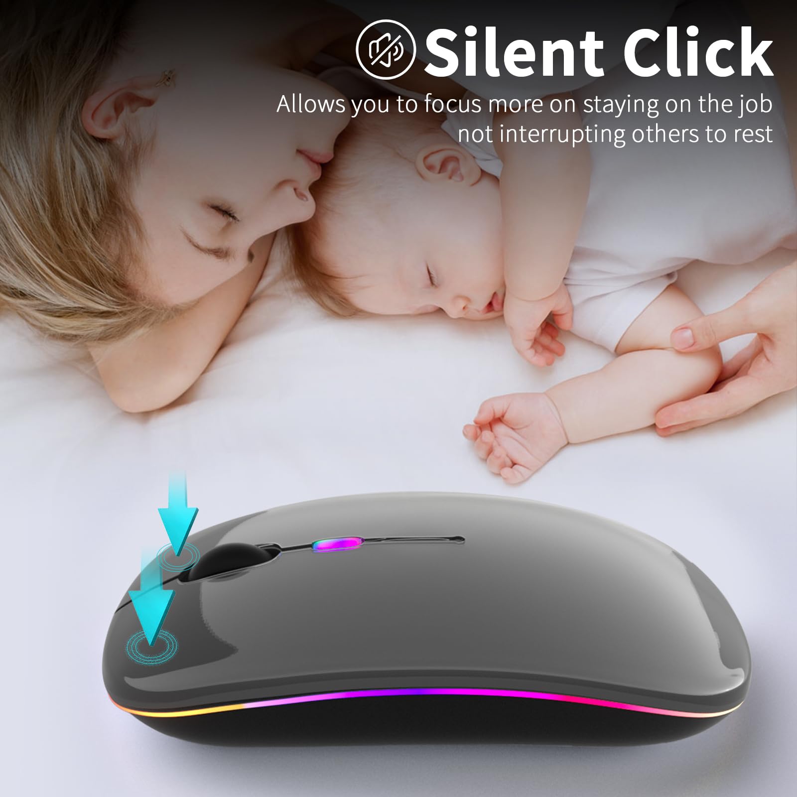 Kanmabpc Wireless Bluetooth Mouse, Rechargeable Led Dual Mode Mouse (Bluetooth 5.2 And Usb Receiver) Portable Silent Mouse,For L