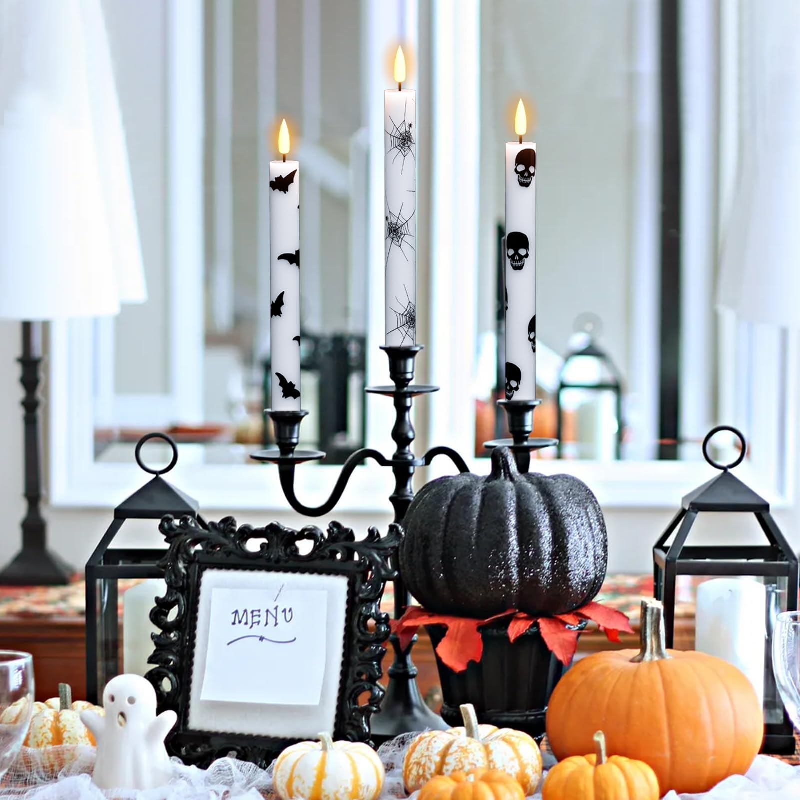 Genswin Flameless Taper Candles With Remote Timer, 6Pcs Led Flickering Taper Candles Battery Operated Real Wax With Spider Webs/