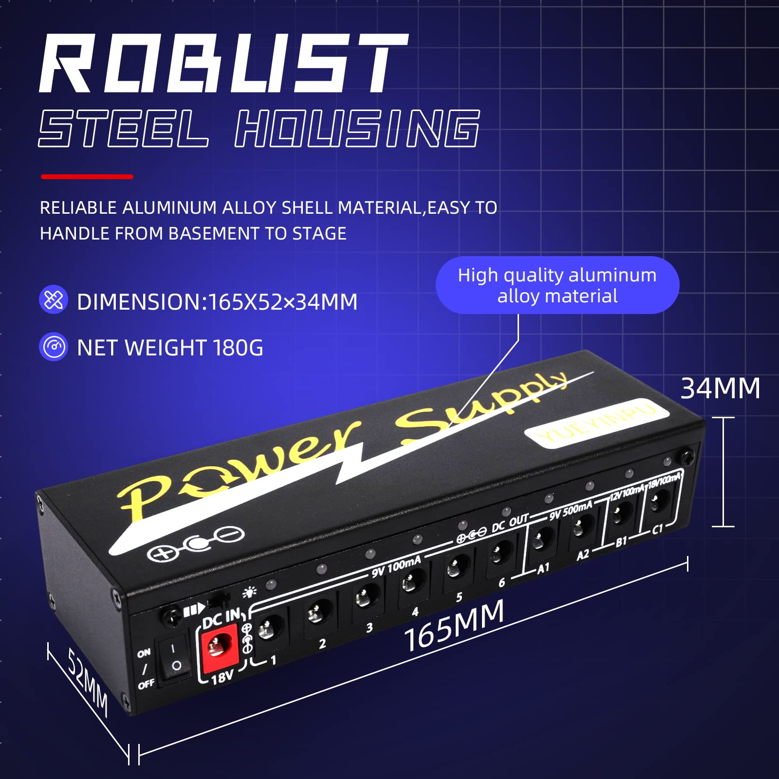 Yueyinpu Power Supply For Guitar Effect Pedals 10 Isolated Dc Output 9V/12V/18V For Effect Pedal With Separate Short Circuit Pro