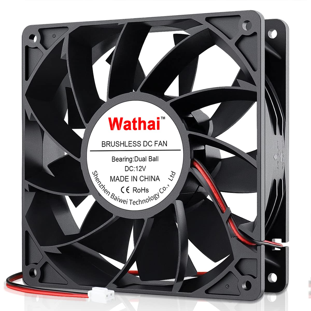 Wathai 140mm x 38mm 12V Exhaust Fan Dual Ball High Airflow 3000RPM DC High Static Pressure CFM Fan for DIY Project Ventilation C