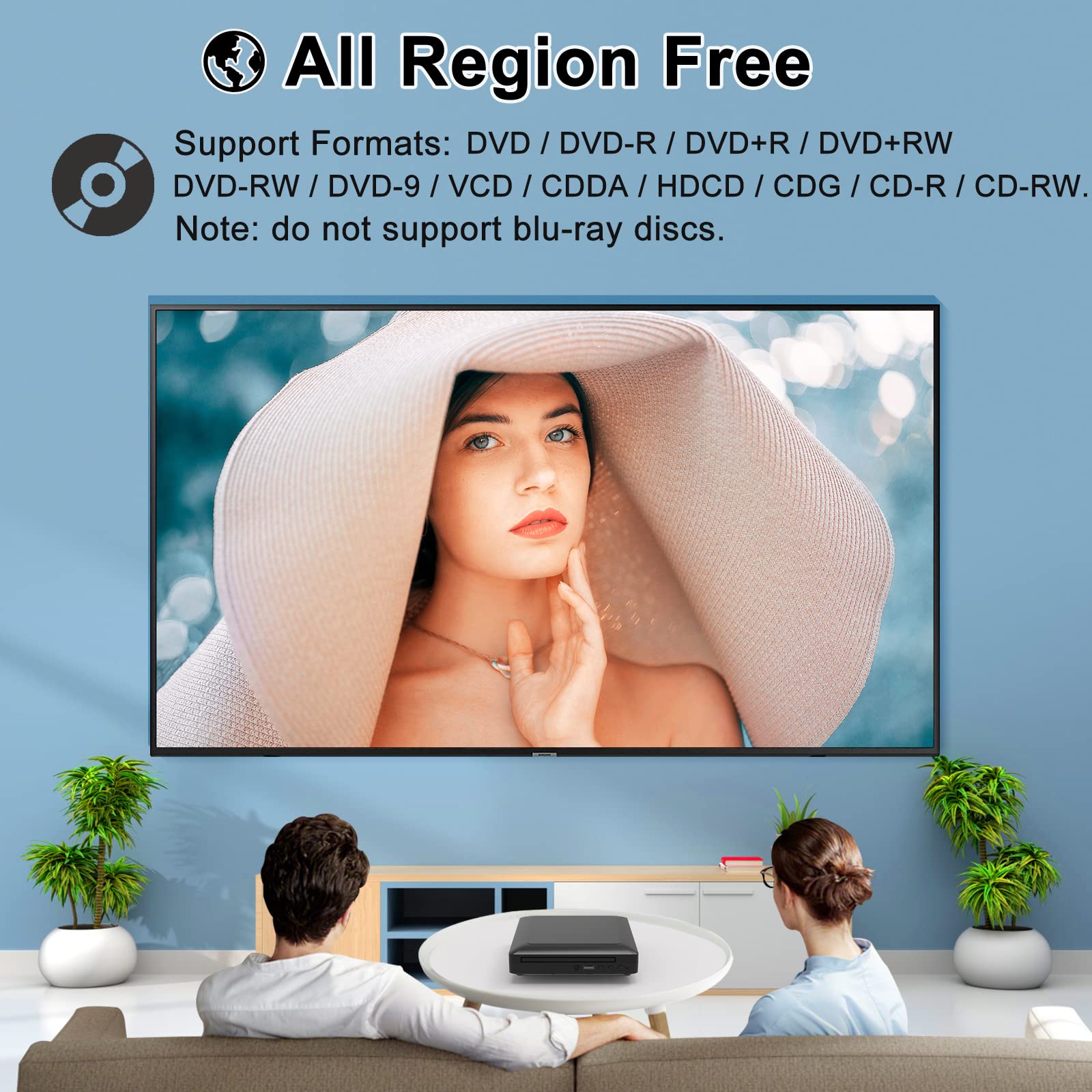 Mini Dvd Player For Tv, Region Free Hd 1080P Supported With Hdmi/Av Cables, Usb Input, Contain Remote Control For Dvd Player, Su