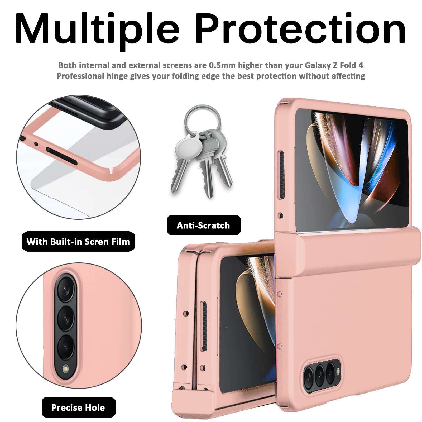Miimall Samsung Galaxy Z Fold 4 Hinge Case with Glass Protector Hard All-Inclusive Pink
