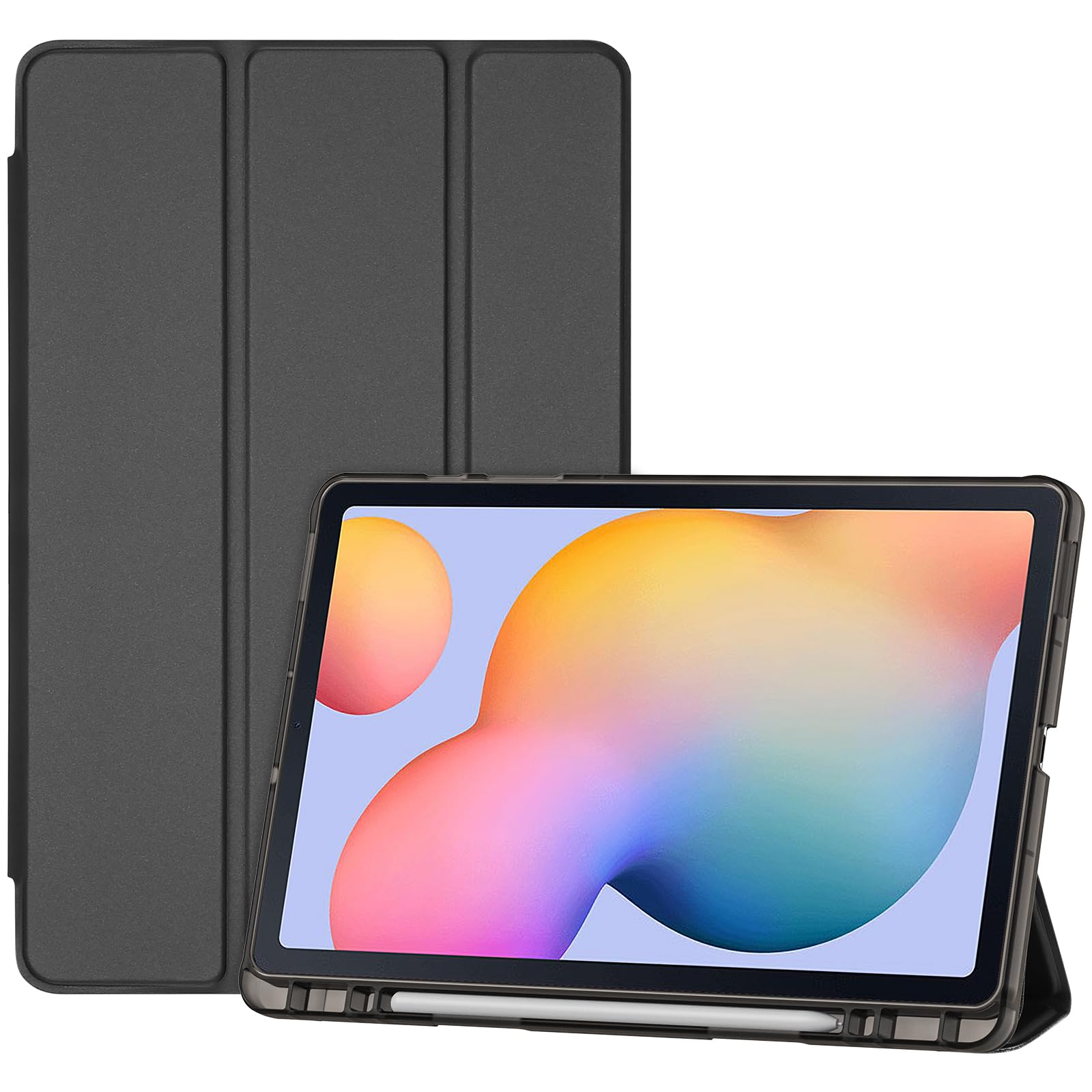 Procase Cover For Galaxy Tab S6 Lite 10.4 Case 2024 2022 2020 With S Pen Holder(Sm P620/P625/P613/P619/P615/P610), Trifold Stand Folio Soft Tpu Translucent Back Cover Support Auto Wake/Sleep  Black