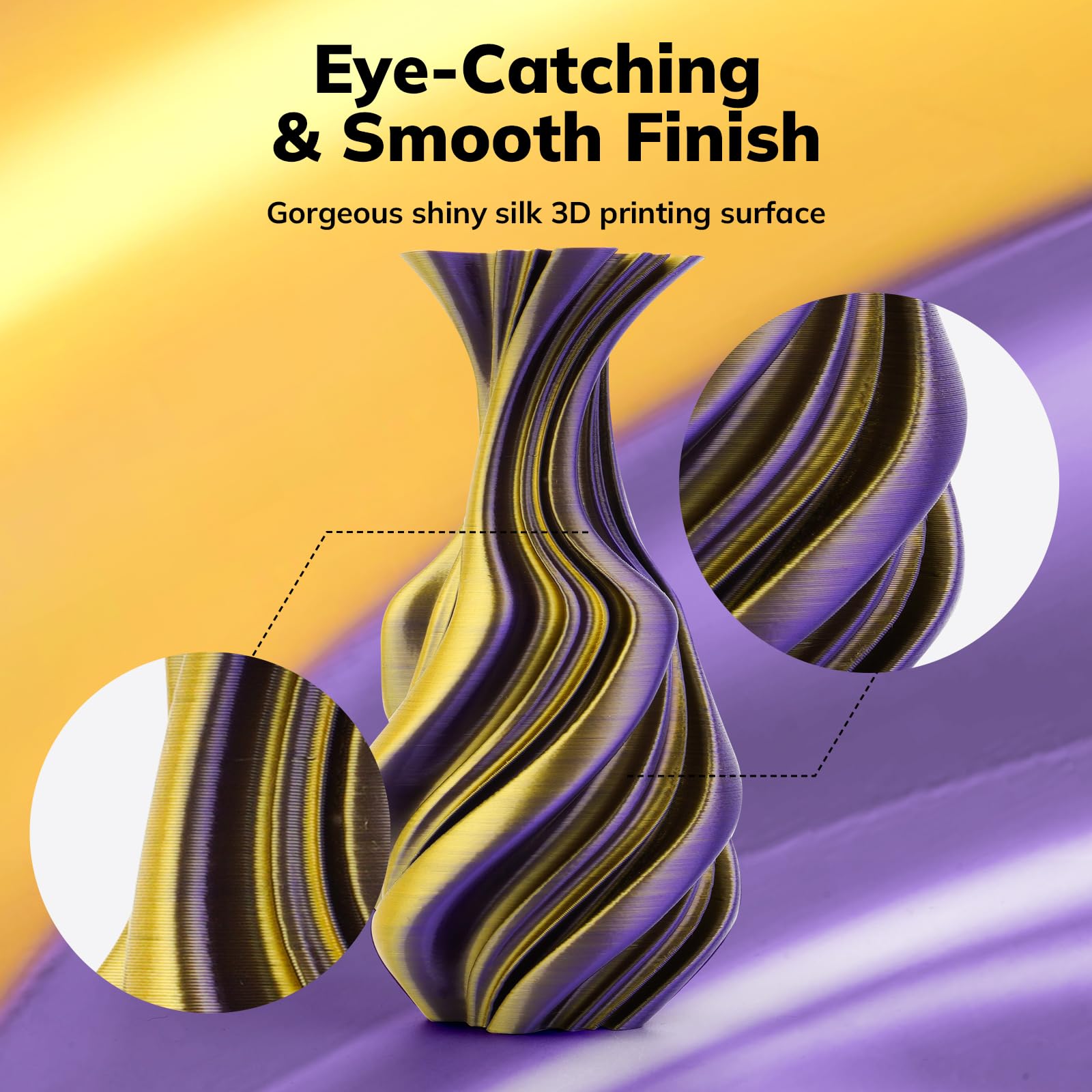 Amolen Silk Pla 3D Printer Filament, Dual Color Gold Purple Pla 1.75Mm, Shiny Color Change Filament 3D Printing Pla Filament For