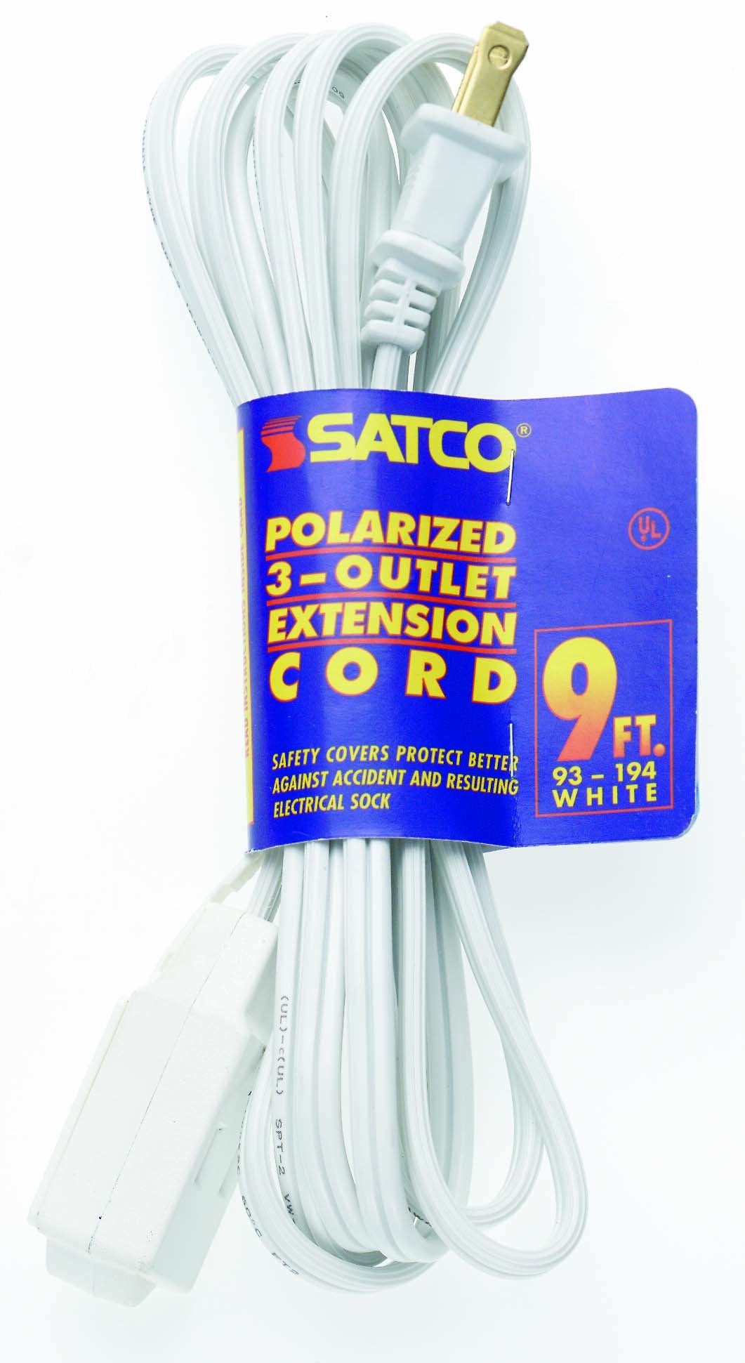 Satco Products 93/192 16/2 Spt Polarized 3 Outlet White Extension Cord, 6 Foot