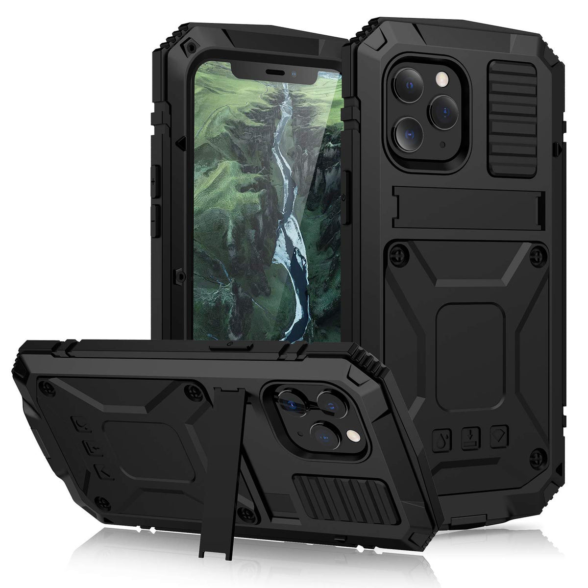 Simicoo Compatible With Iphone 12 Pro 6.1 Metal Case With Screen Protector Military Rugged Heavy Duty Shockproof Case With Stand