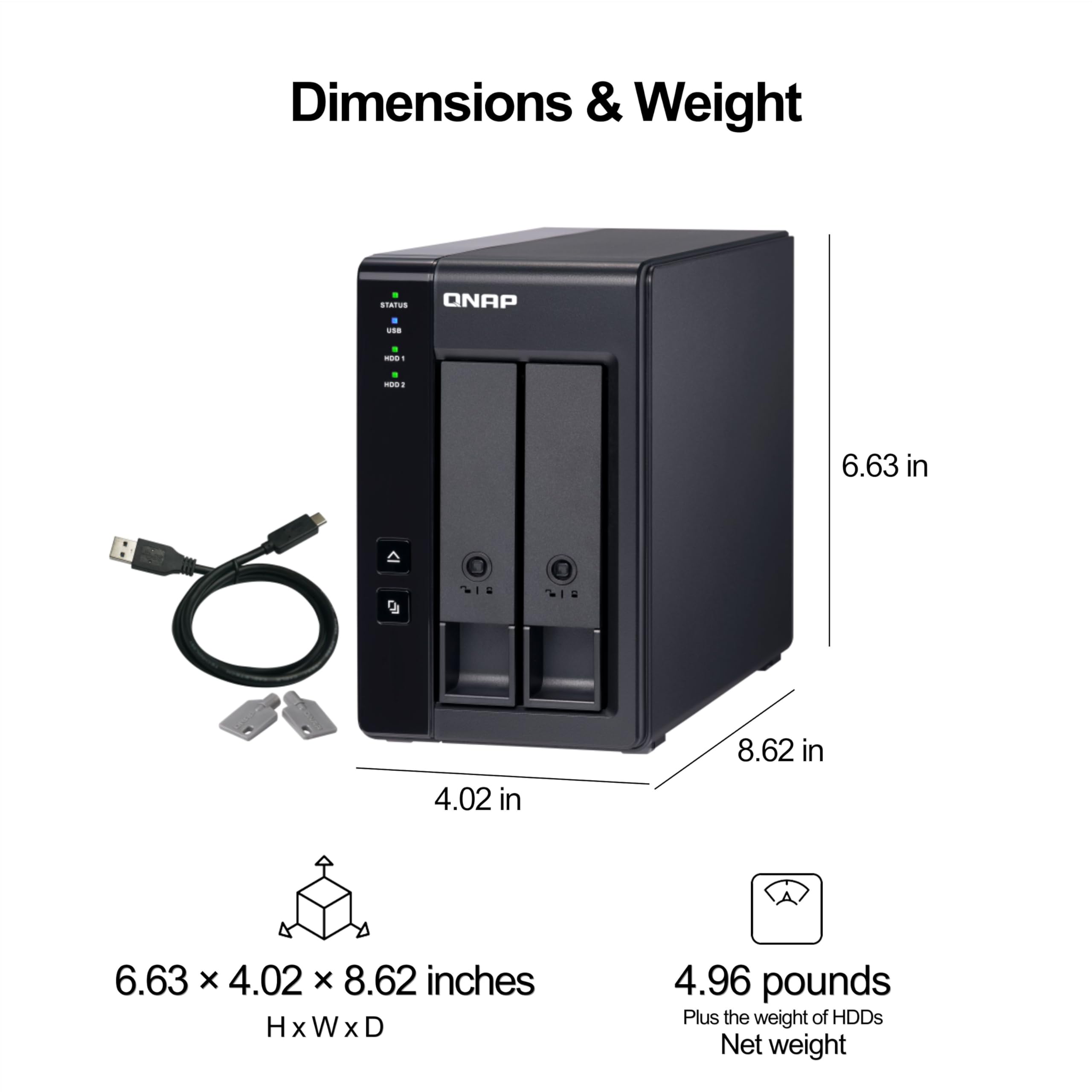 QNAP 2 Bay DAS TR-002 4TB USB 3.2 Gen 2 Type-C Preconfigured RAID 1 Seagate IronWolf HDD Bundle