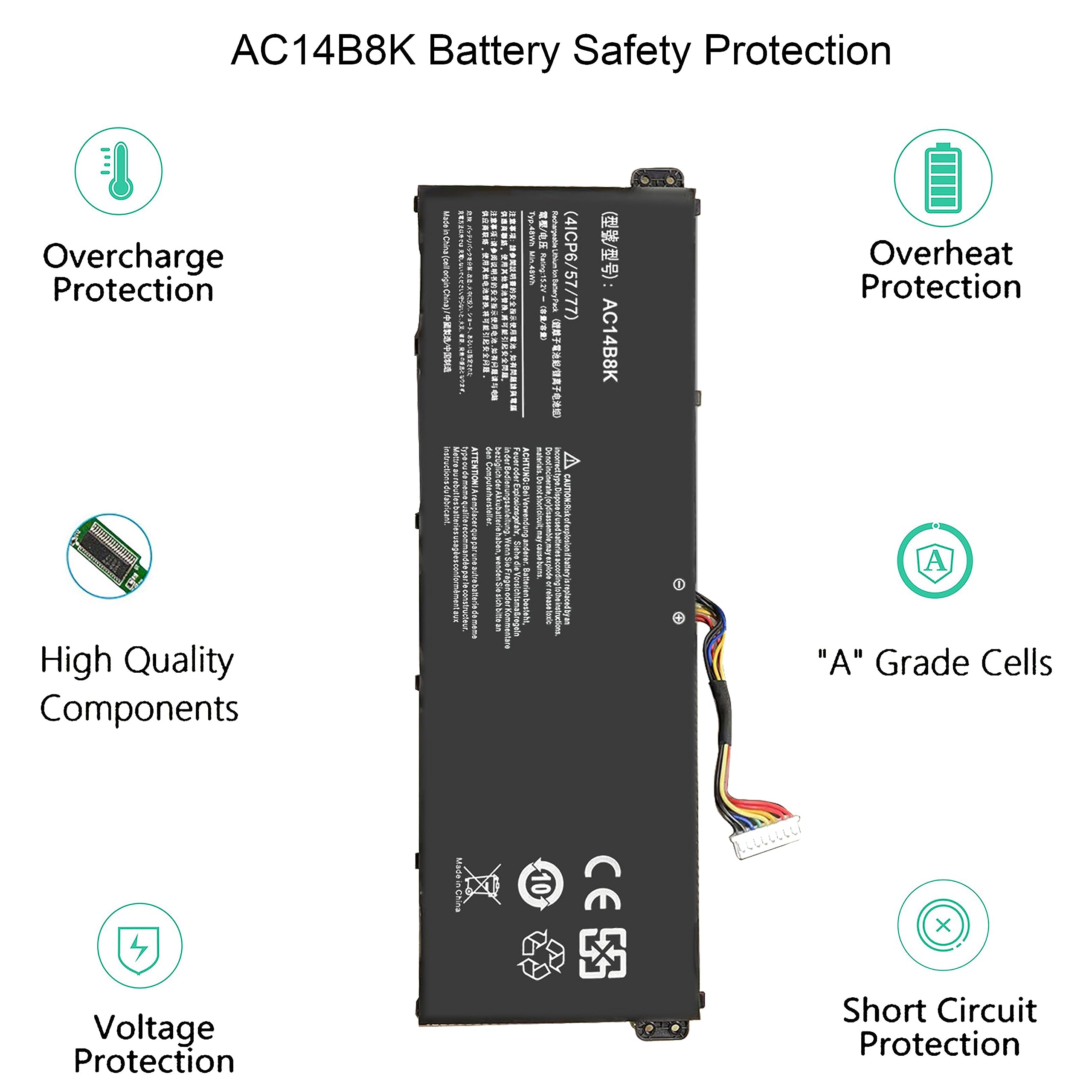 Gomarty Ac14B8K Battery For Acer Nitro 5 An515 51 An515 52 An515 53 Aspire V3 371 V3 111 Es1 111 Es1 512 R3 131T R5 471T R7 371T