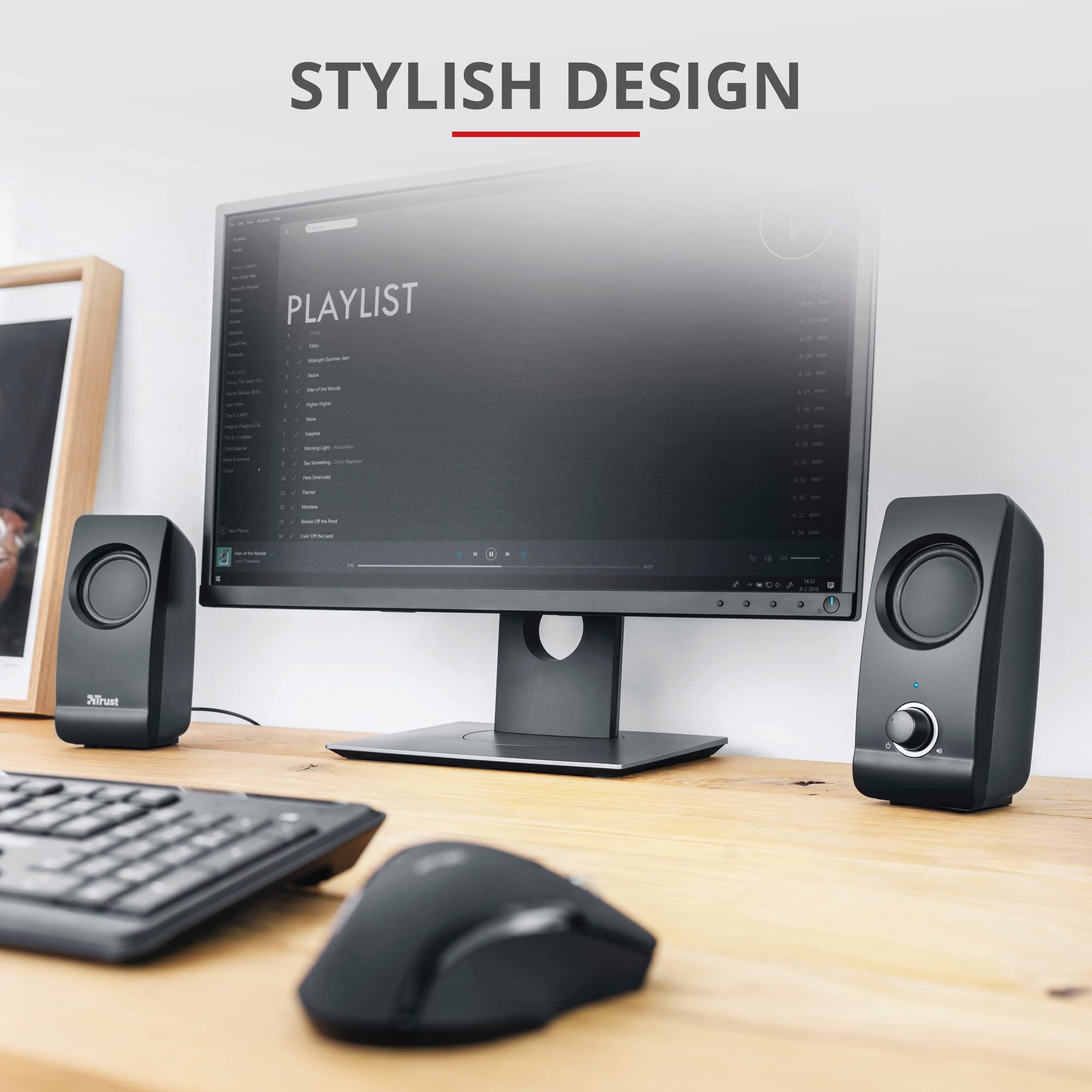 Trust Remo 2.0 Pc Speakers, 16W (8W Rms), Usb Powered, Jack 3.5Mm, Stereo Speaker Set With Volume Control, Compact Sound System For Computer And Laptop   Black