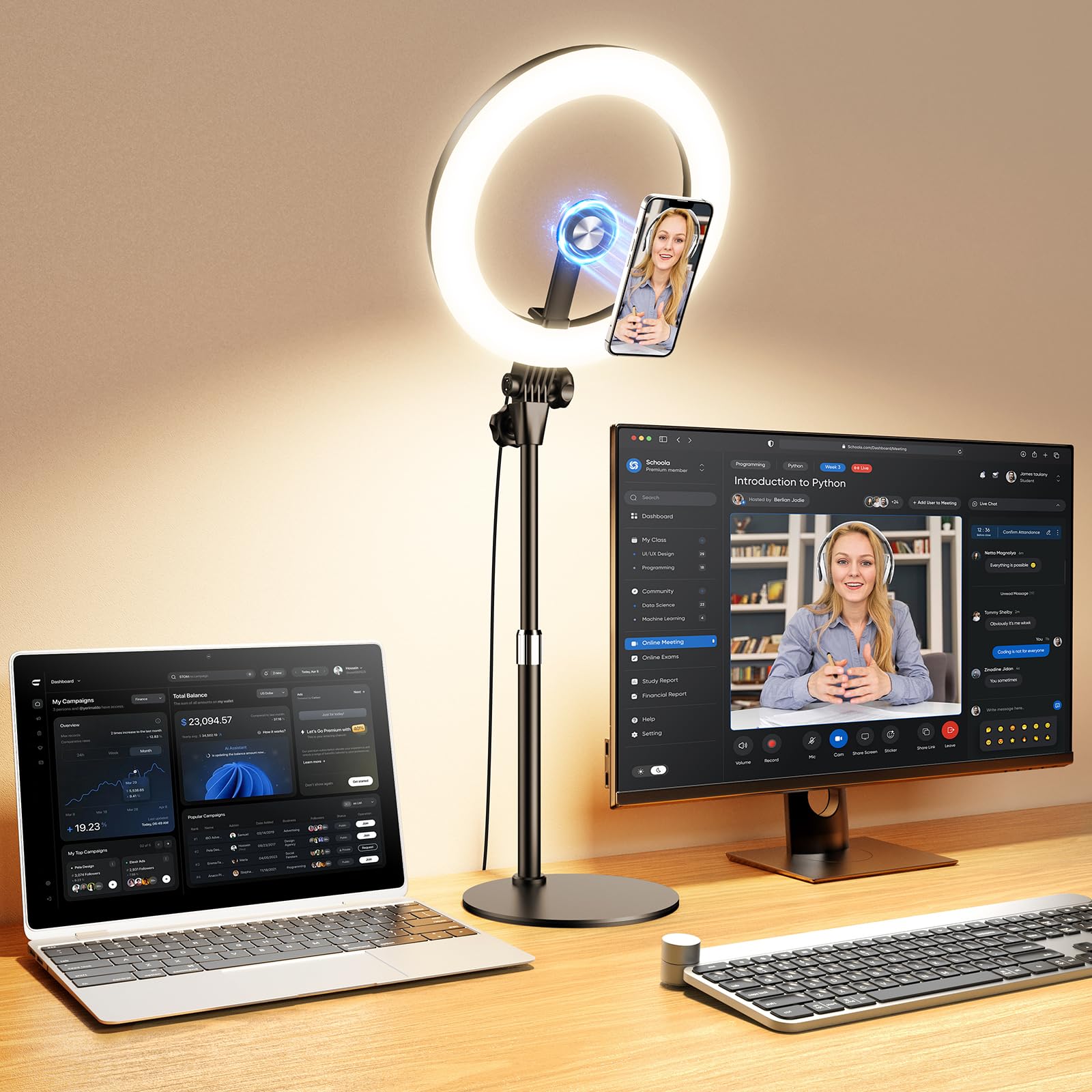 Upgrade 10.5 Ring Light for Desk with Magnetic Phone Holder for Computer