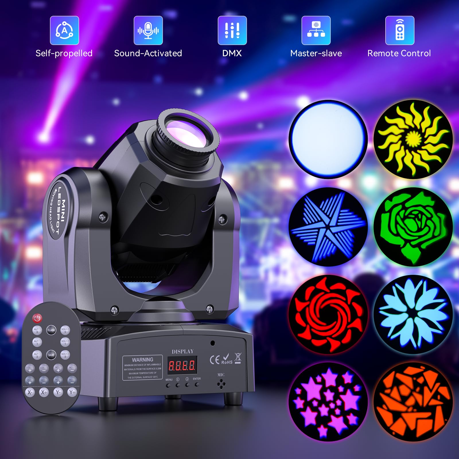 Uking 60W Led Moving Head Light Stage Lights With Remote Control 8 Gobo 8 Pattern Spotlight By Dmx Controlled 11 Channel With S