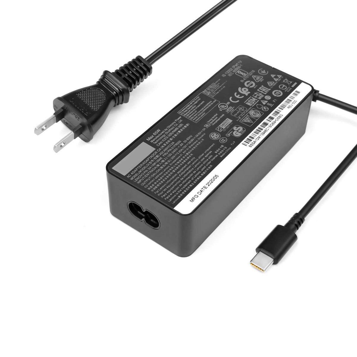 2 Prong 65W Usb C Ac Adapter For Lenovo Yoga Charger C940 C740 S940 S730 C930 C630 920 910 900 730 720 Adlx65Ylc2A Adlx65Ycc2A Adlx65Ylc3A 4X20M26268 4X20M26252 Adlx65Ycc2D Adlx65Ylc2D Adlx65Ydc2D