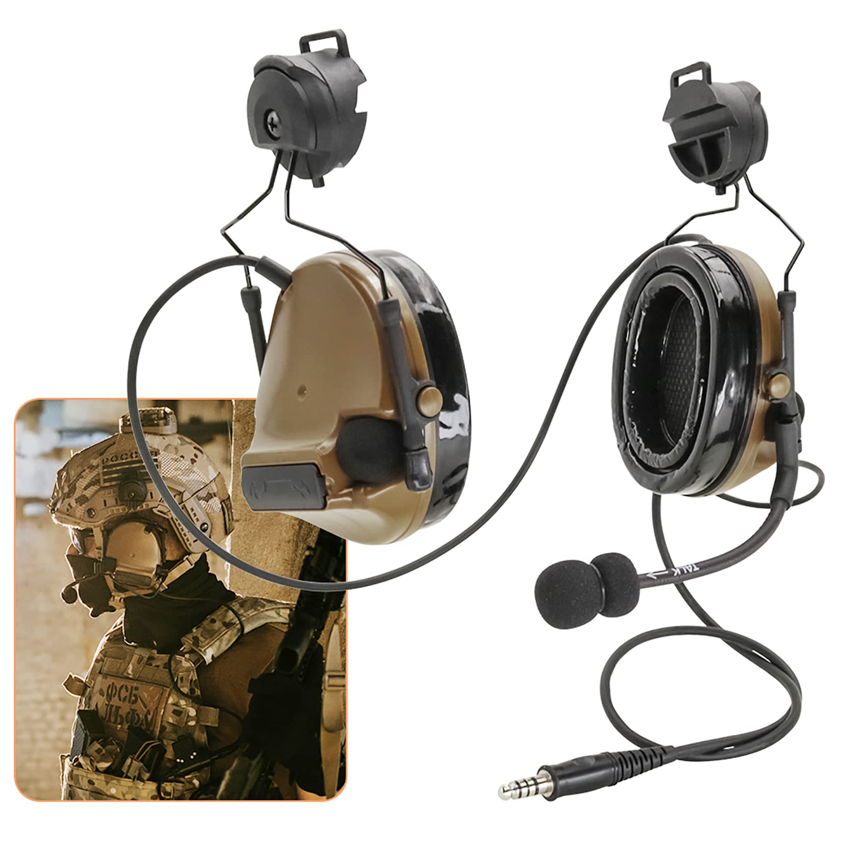 Hearfalcom Comta Iii Tactical Headset Helmet Arc Rail Adapter Bracket Version Noise Cancelling Pickup Shooting Headset For Airso