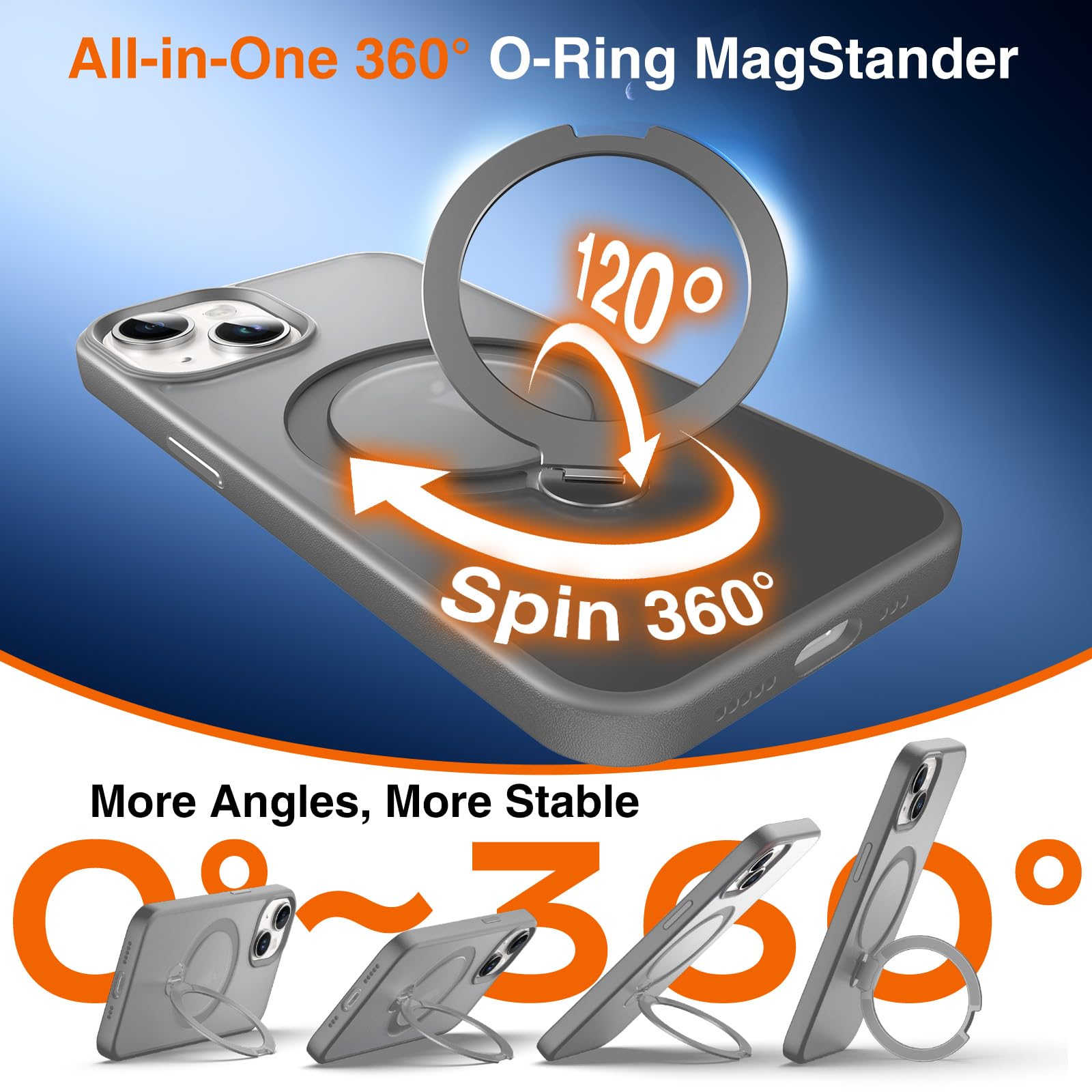 Chicfun 360 O-Ring Magstander For Iphone 13 Case, Iphone 14 Case With Magnetic Stand Ring Holder [Compatible With Magsafe][15Ft