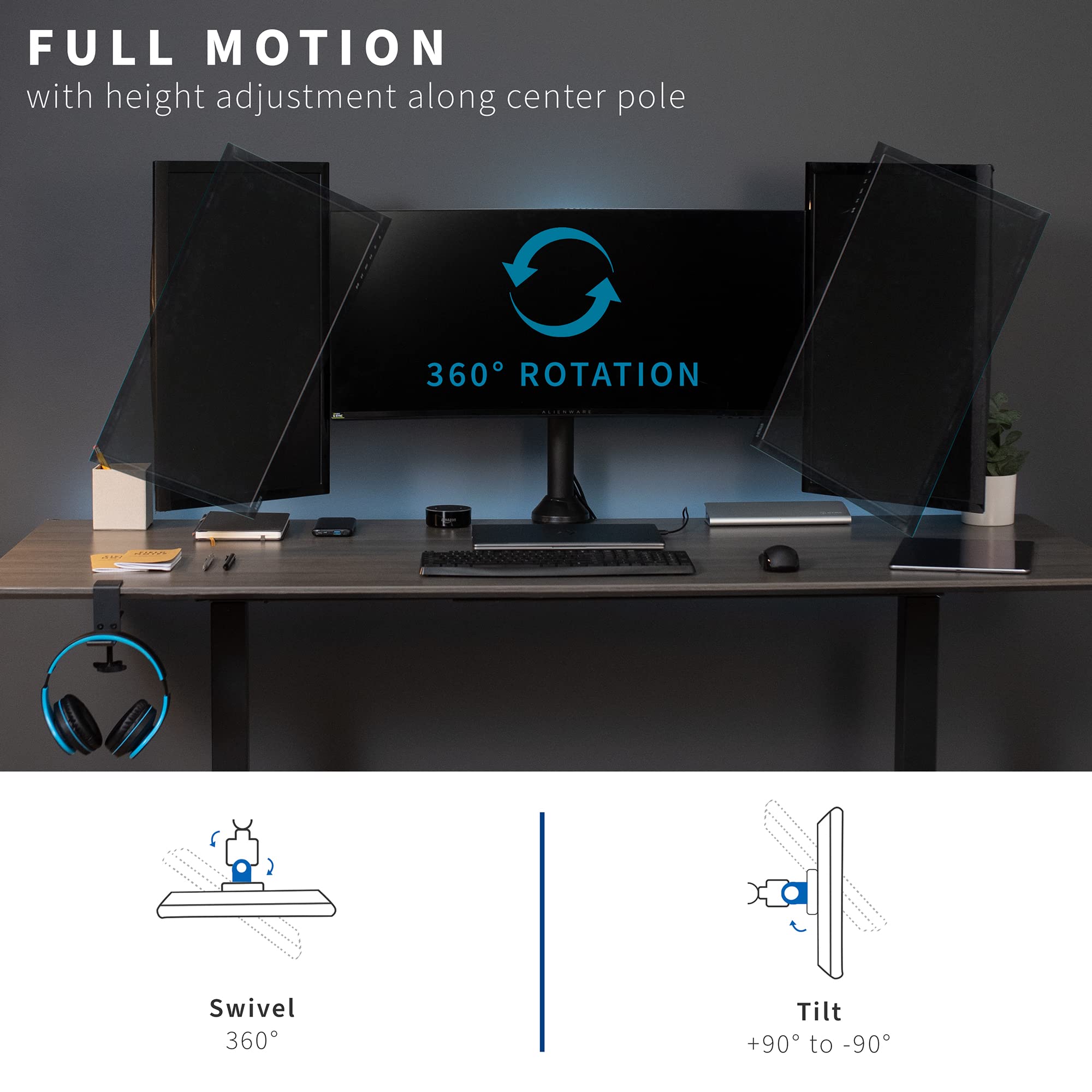 VIVO Triple Monitor 23 to 32 inch LED LCD Clamp on Desk Mount, Heavy Duty Articulating VESA Computer Stand, Holds 3 Screens, Fully Adjustable for Home Office Workstation, Black, STAND V103