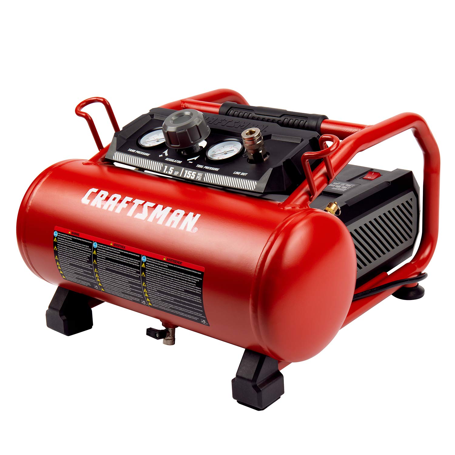 Craftsman Air Compressor, 3 Gallon 1.5 HP Max 155 Psi Pressure Oil-Free Portable, Red- CMXECXA0200341