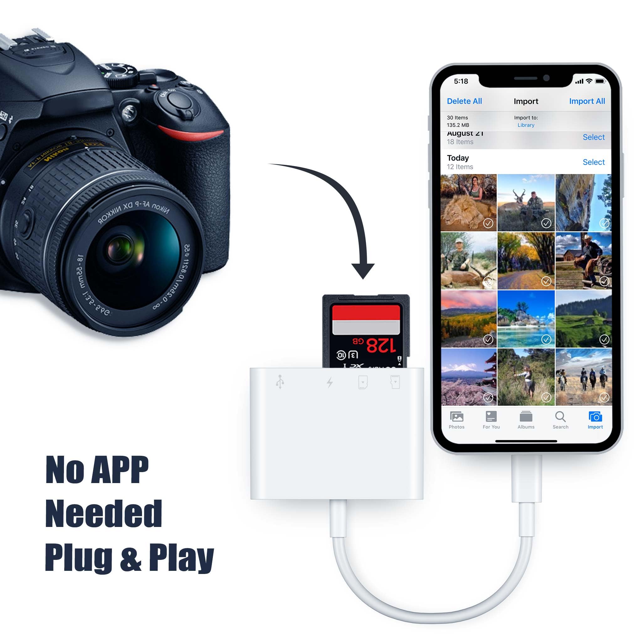 Sd Card Reader For Iphone/Ipad,Puavntview 4 In 1 Micro Sd Card Adapter,Memory Sd Card Reader Trail Camera Viewer For Iphone Ipad