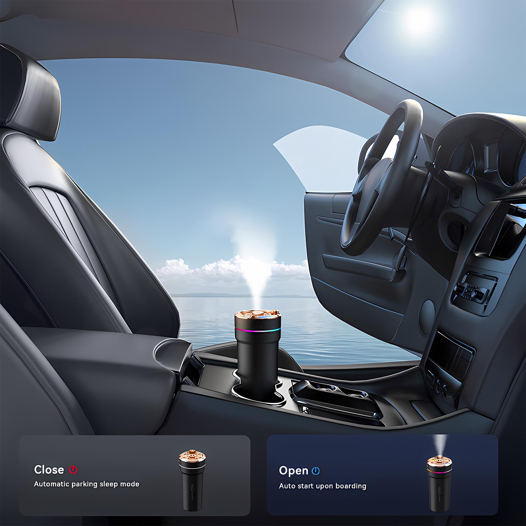 Car Diffuser Humidifier With Starry Sky Laser Lights Portable 300Ml Usb Powered Cool Mist Auto Shut-Off Quiet Perfect For Car Ho