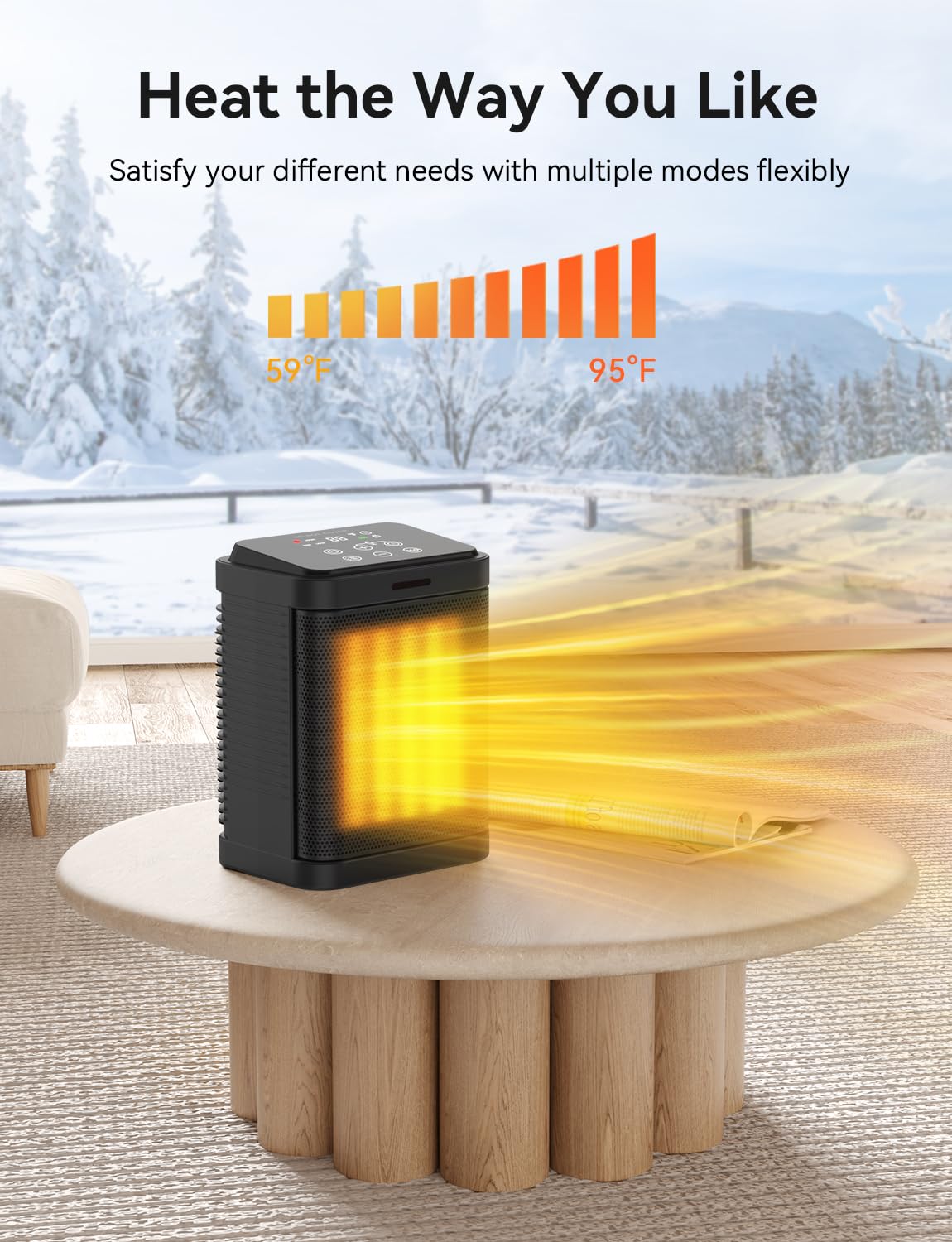 Space Heater, 1500W Ptc Ceramic Space Heater With 4 Modes, 24H Timer, Thermostat, Safety Quiet Heating, Multiple Protection, Por