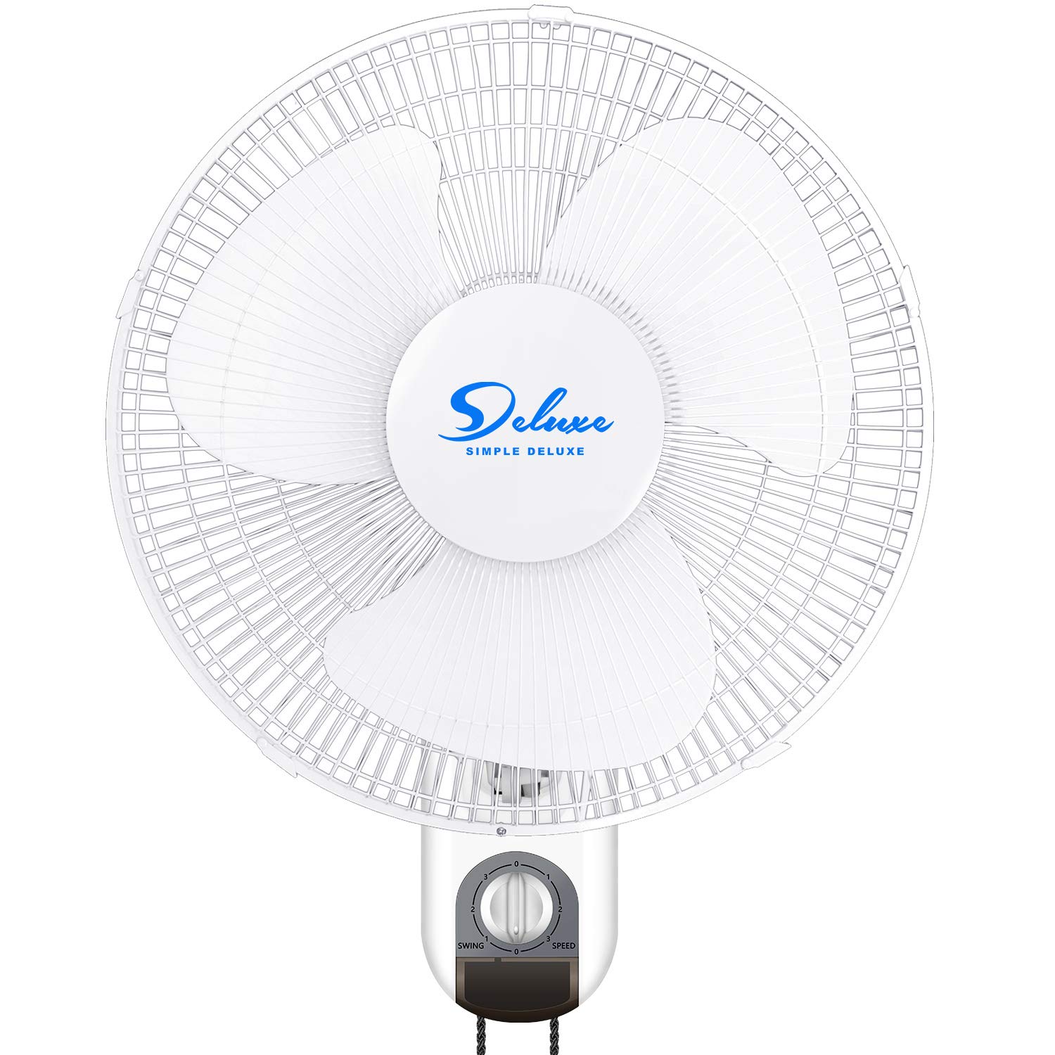 Simple Deluxe 16 Inch Digital Household Wall Mount Fans, Adjustable Tilt, 90 Degree, 3 Speed Settings, 1 Pack, White