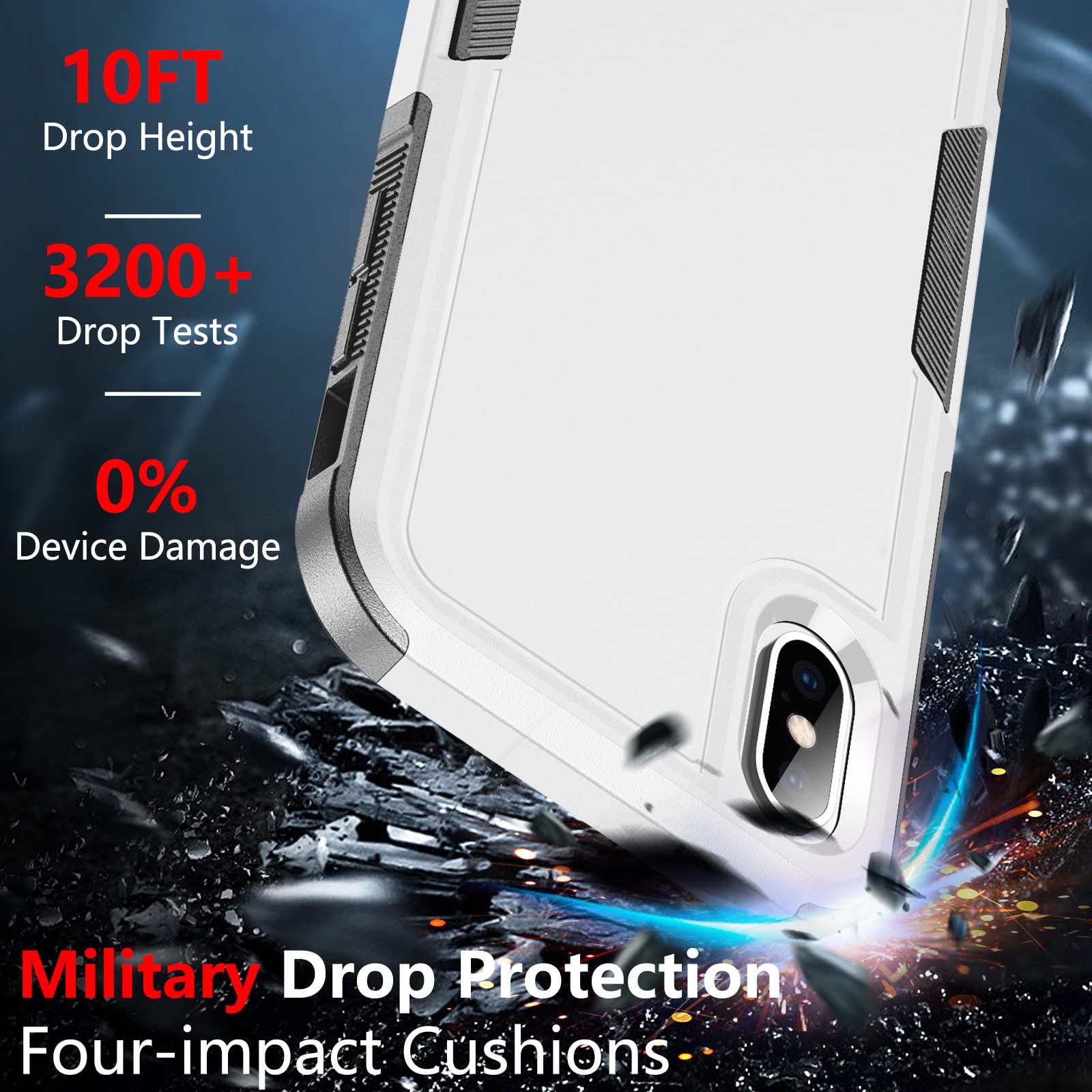 Spidercase For Iphone X/Xs Case,[Dual Layer][10 Ft Military Grade Drop Protection] [Non Slip] [2 Pcs Tempered Glass Screen Prote