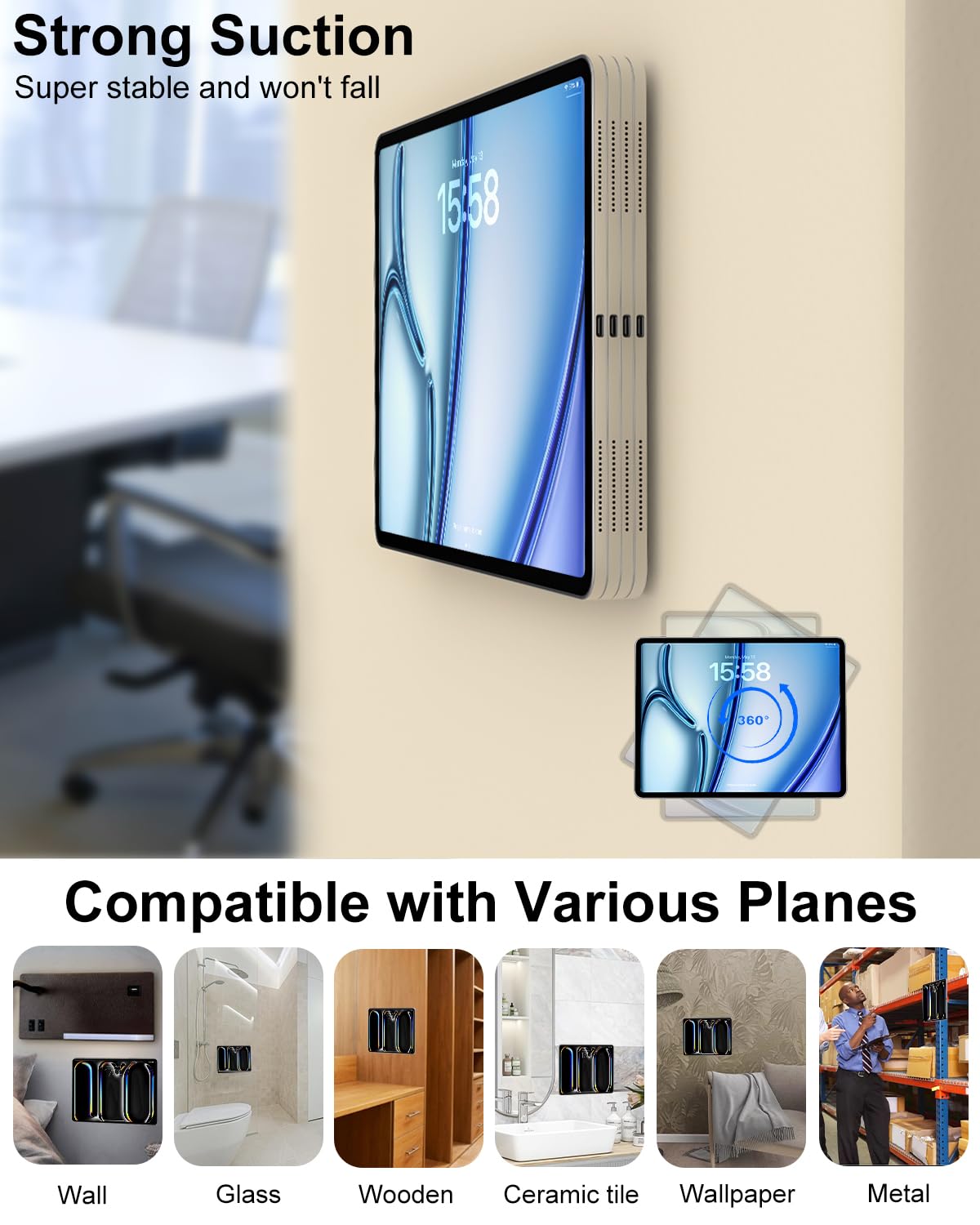 Kolasels Magnetic Wall Tablet Phone Holder - 2 Pack, Magnet Ipad Wall Mount For Home, Office, Kitchen, Bathroom, Fridge, Wall Po