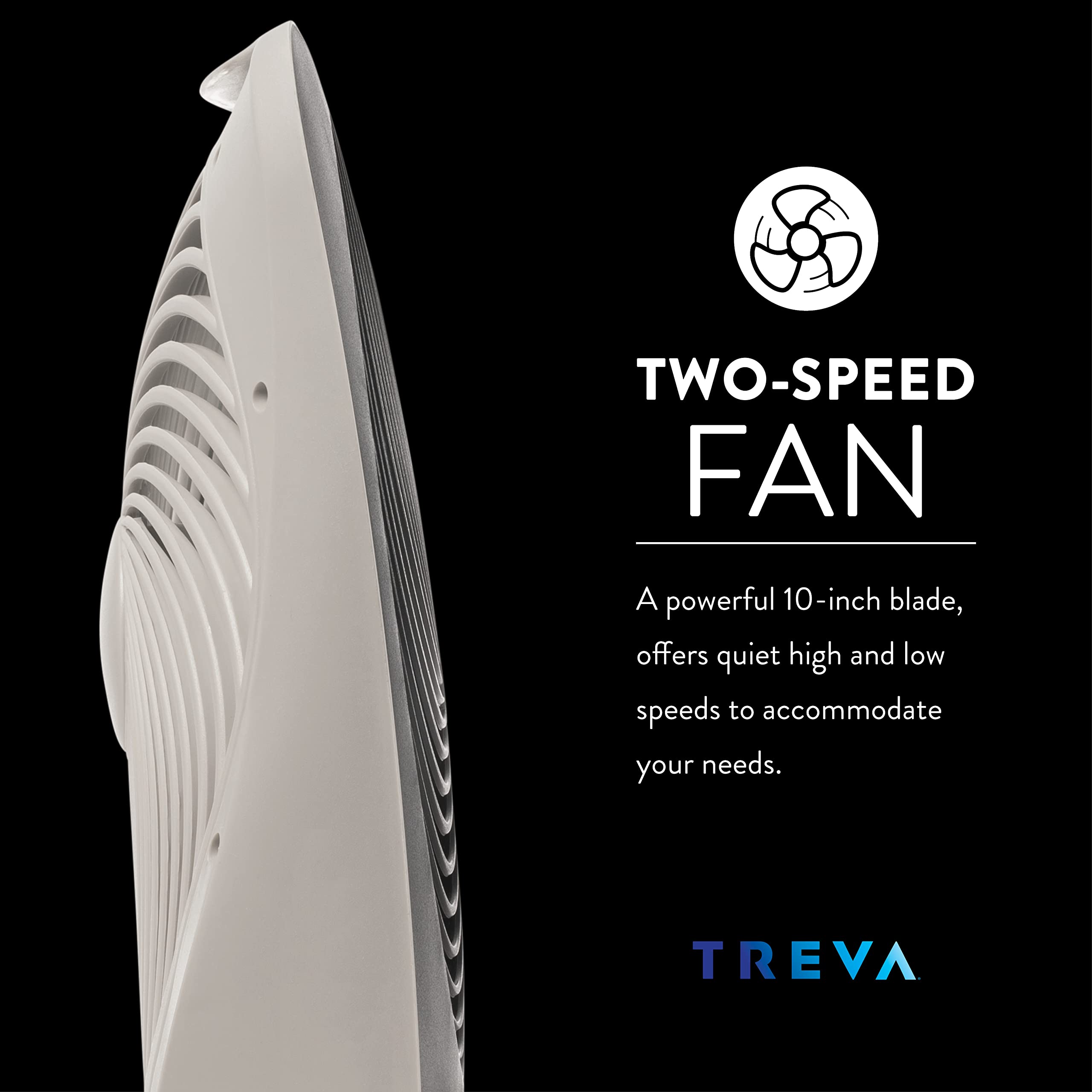 Treva 10-Inch Portable Desk Battery Fan, Powered By Battery And/Or Ac Adapter - Air Circulating With 2 Cooling Speeds, With Buil