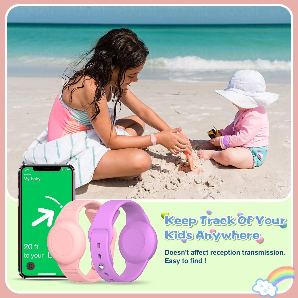 [4 Pack] Waterproof Air Tag Bracelet & Air Tag Necklace For Kids, Silicone Air Tag Hidden Wristband Kids Air Tag Holder Compatib