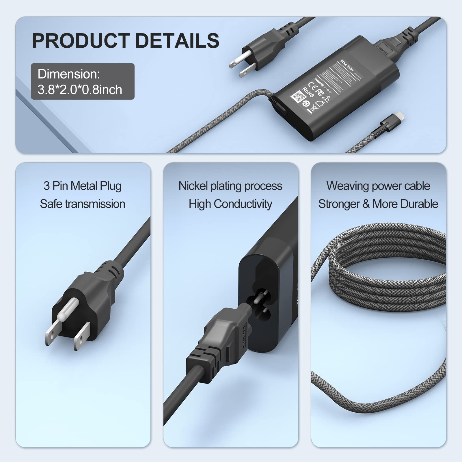 New Slim 65W Hp Laptop Charger Usb C Chromebook Charger For Hp Spectre X360 14 2 In 1,Elitebook X360, Pavilion Envy Elite X2 Fas