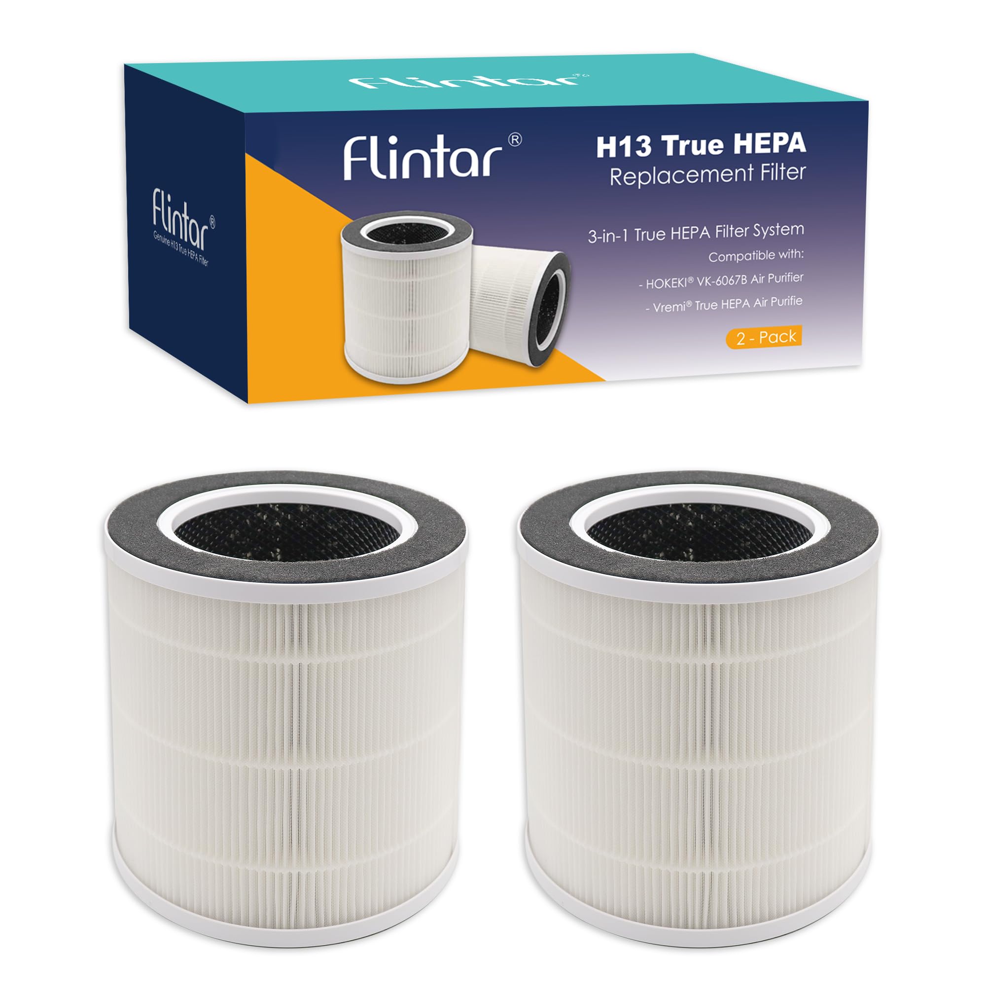Flintar Vk 6067B True Hepa Replacement Filters, Compatible With Vremi And Hokeki Vk 6067B Air Purifier, 3 In 1 H13 Grade True He