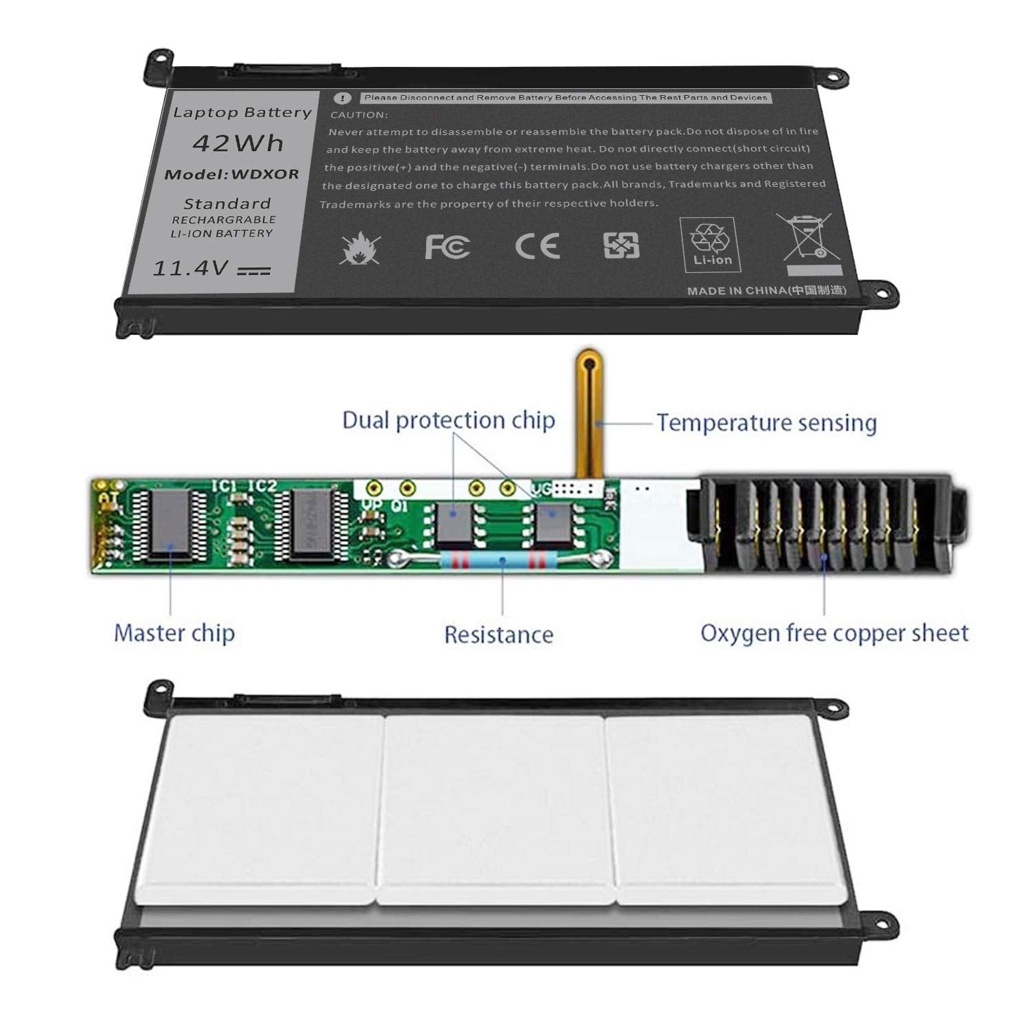 Wdx0R 42Wh Laptop Battery Replacement For Dell Inspiron 13 15 5000 7000 Series 5567 7573 5570 7579 7378 5565 5379 5378 Latitude