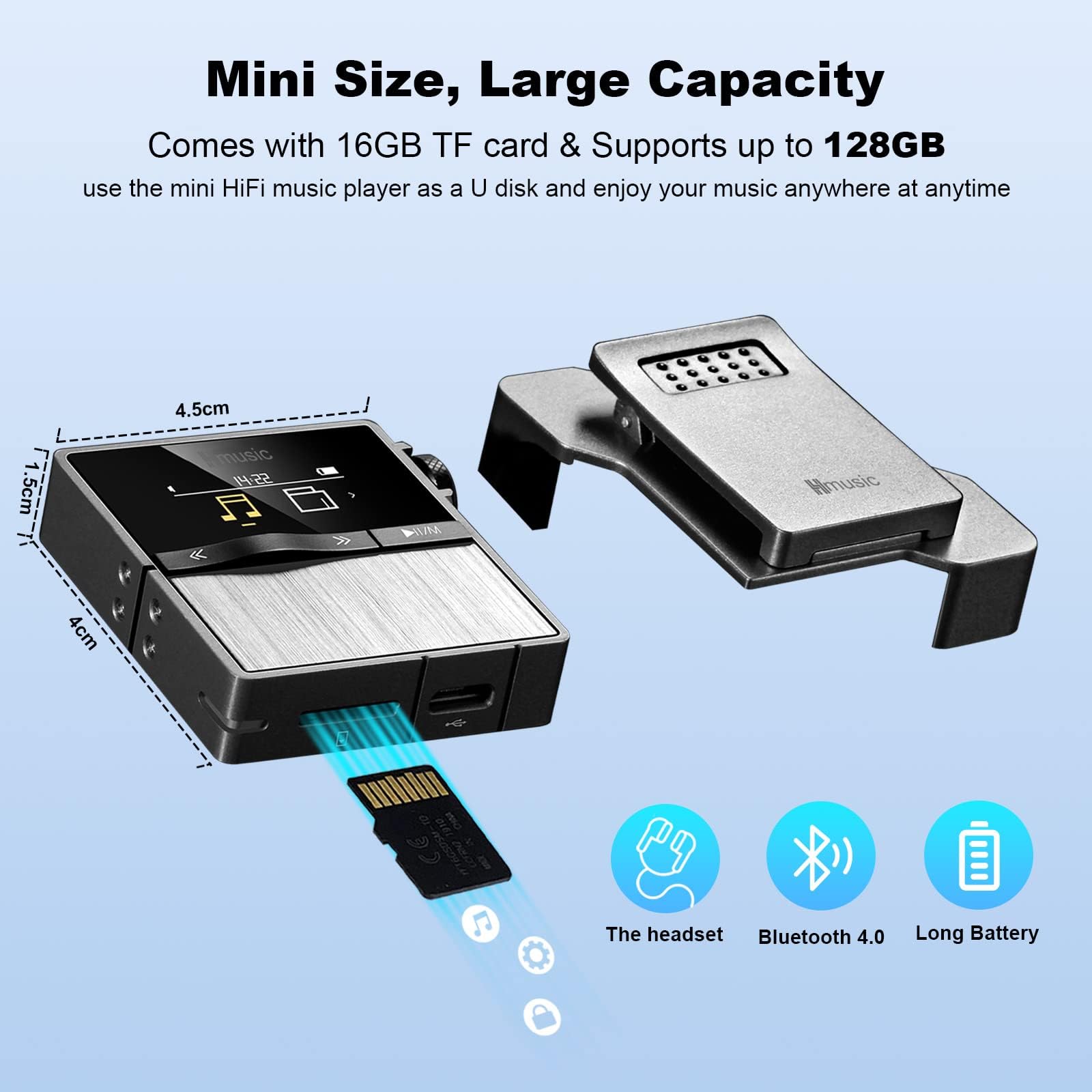 Hmusic P68 Hifi Mp3 Player With Clip, Lossless Dsd High Resolution Music Player Bluetooth, Portable Hi Res Audio Player With 16G