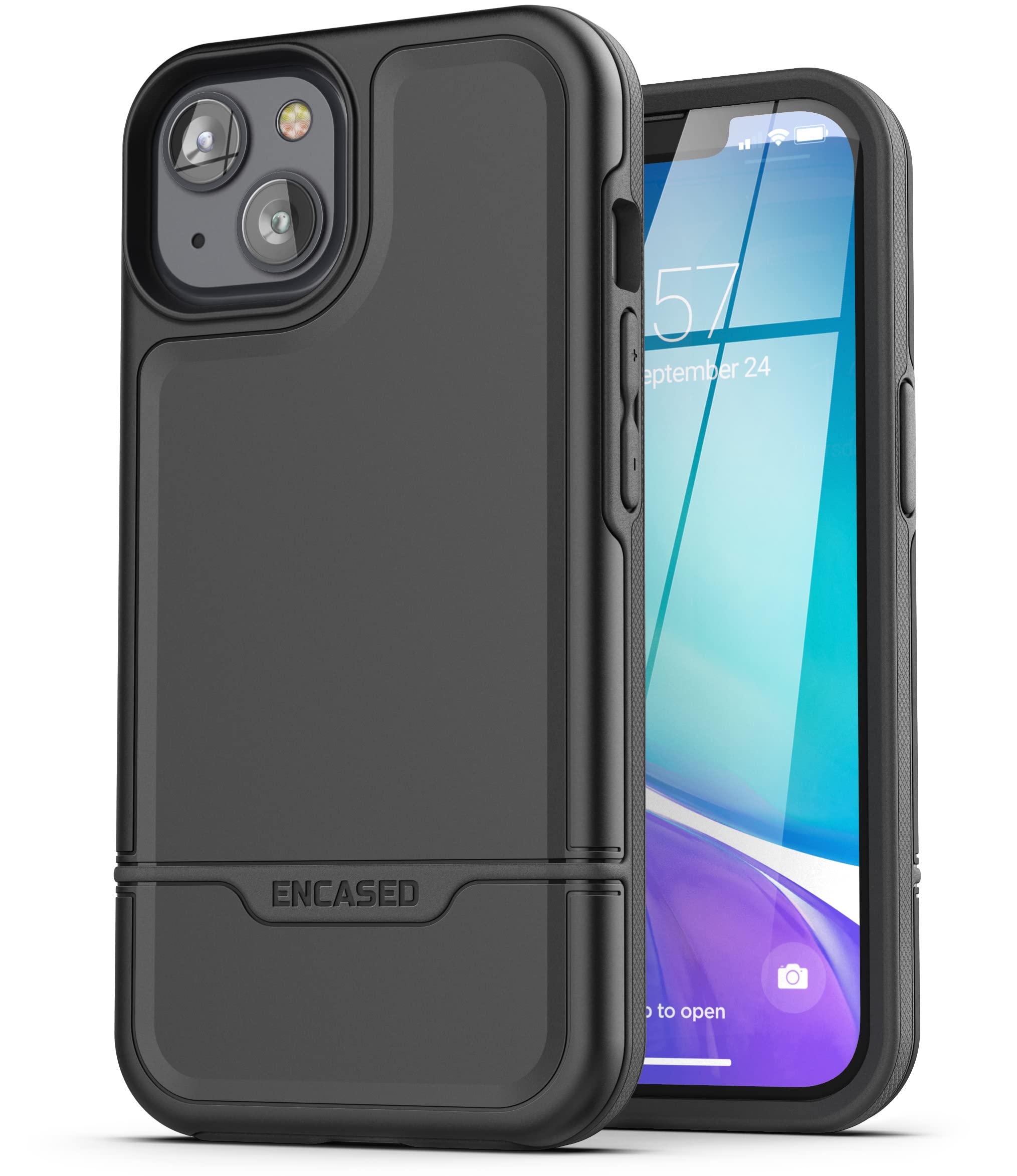 ENCASED Shockproof Case Compatible with iPhone 14 - Ultra Protective Heavy Duty Phone Cover, Rebel Series (Black)