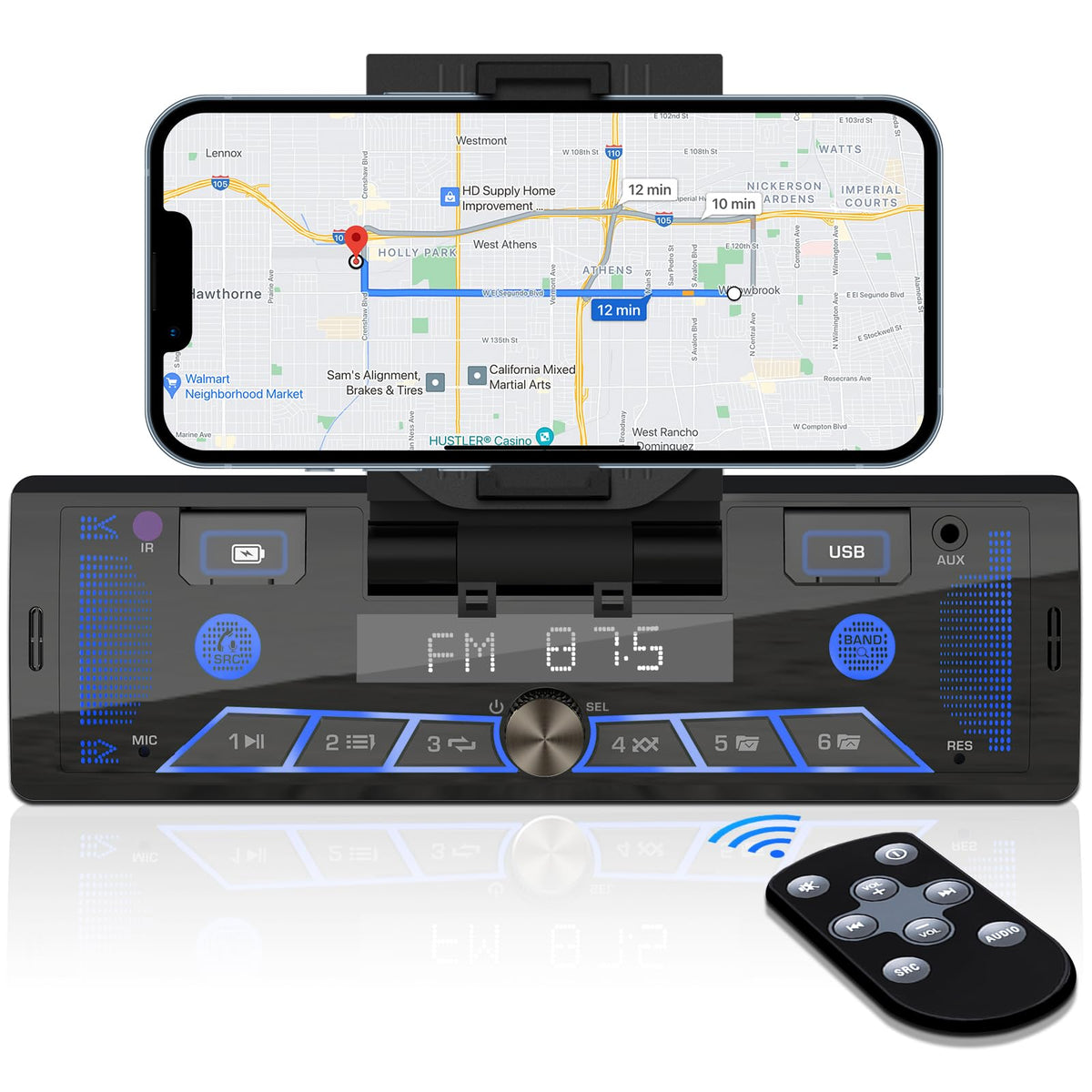 Single Din Stereo With Car Phone Holder   Bluetooth Car Radio   Push To Talk Assistant Multi Color Lcd Am Fm Tuner Aux Usb Built