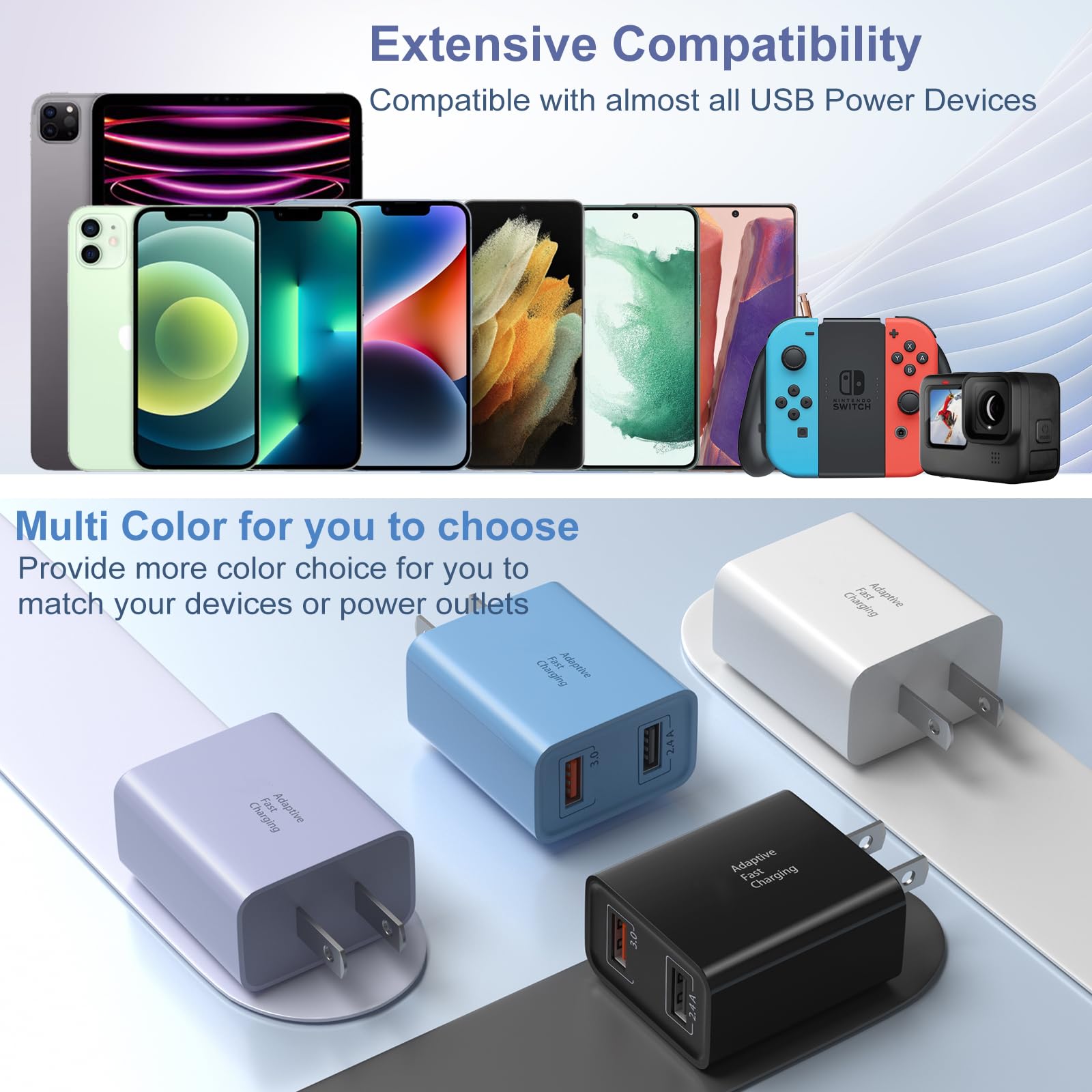 Dual Usb Wall Charger 30W, Costyle Quick Fast Charger 3.0 Power Adapter & 5V 2.4A Usb Charger Block Compatible Galaxy S23 S22 S2