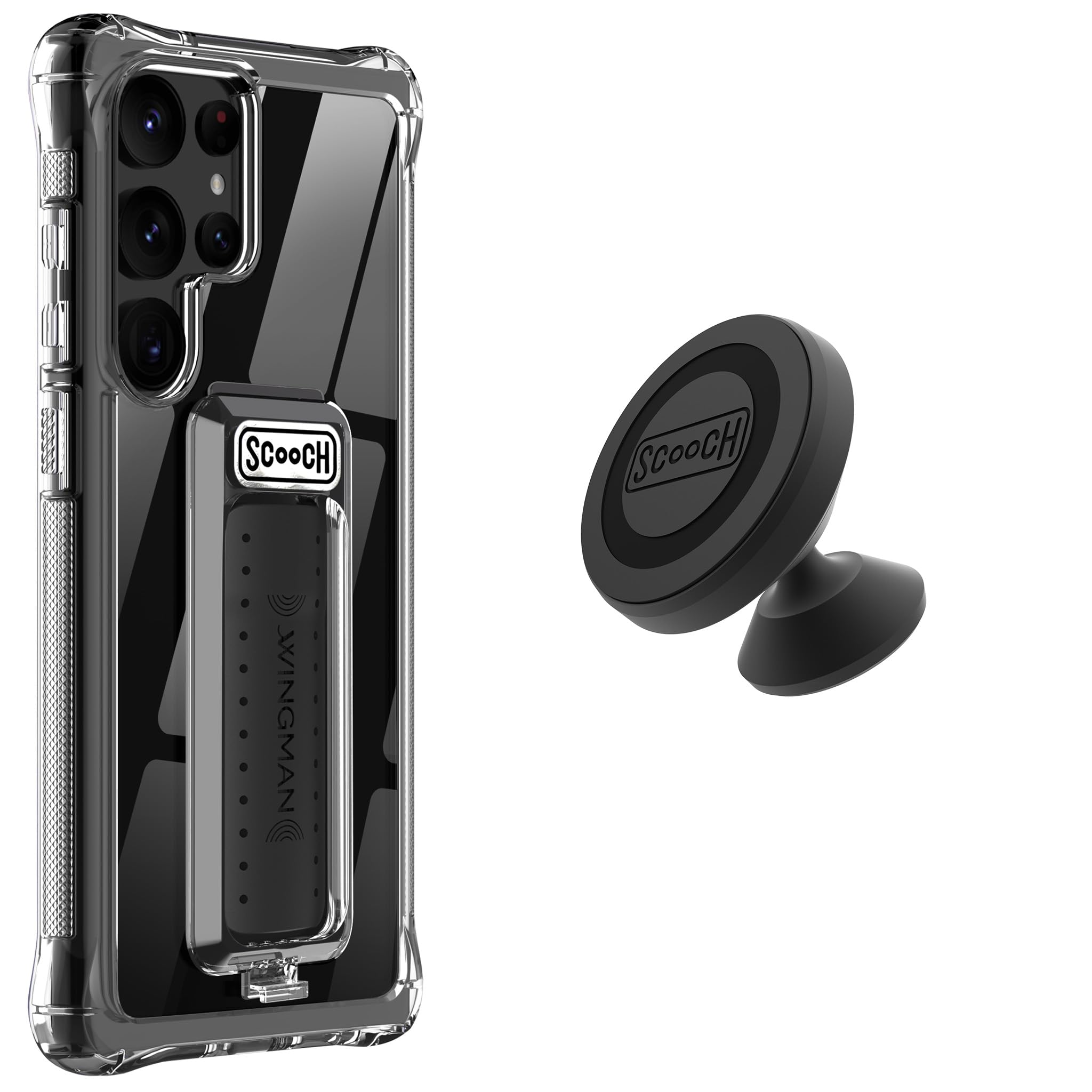 Scooch Wingman Case With Pop Out Car Mount, Grip, And Kickstand For Samsung Galaxy S23 Ultra Case [10 Ft Drop Protection] Bundle