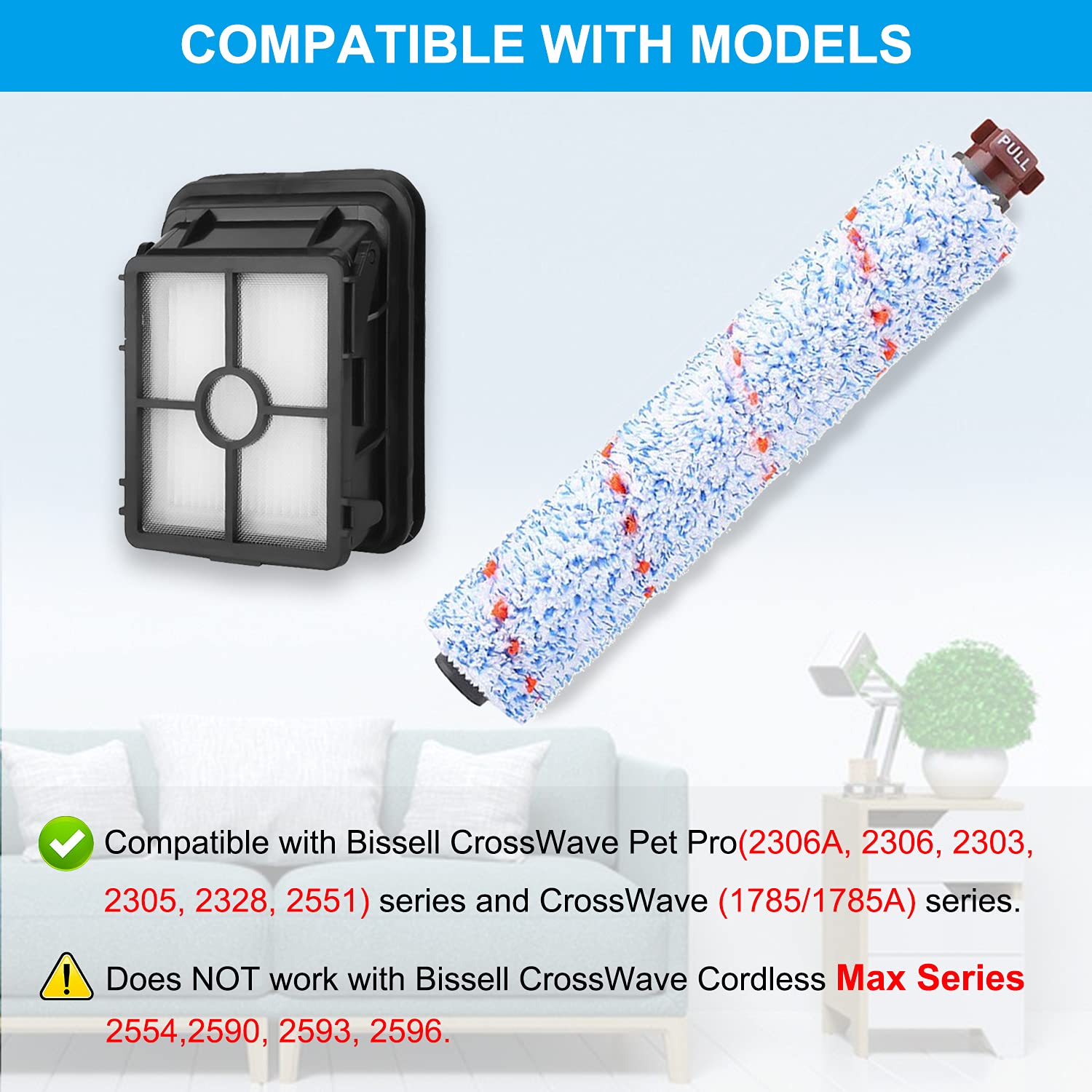 Dhoua 8 Pack Replacement Parts For Bissell Crosswave 1785 2306 2551 Series Vacuum Cleaner, 4 Pack 1868 Multi Surface Brush Rolls