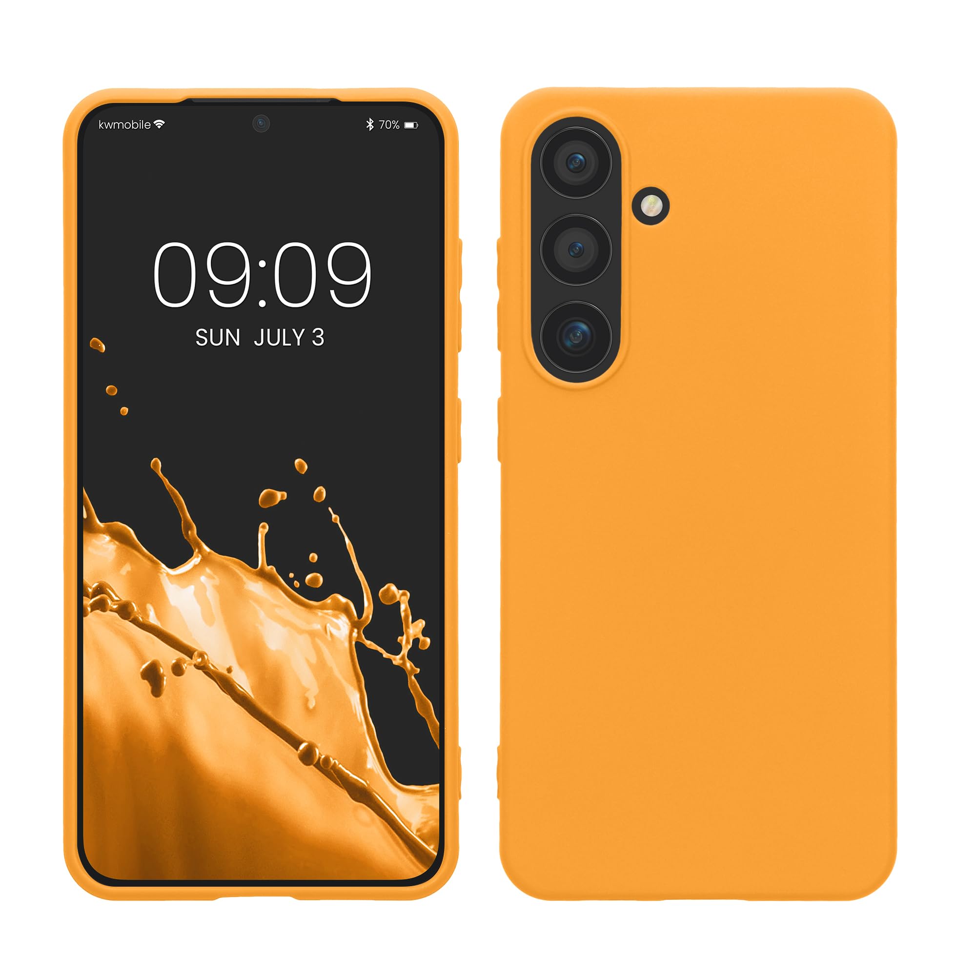 kwmobile Case Compatible with Samsung Galaxy S24 Case - Soft Slim Protective TPU Silicone Cover - Fruity Orange