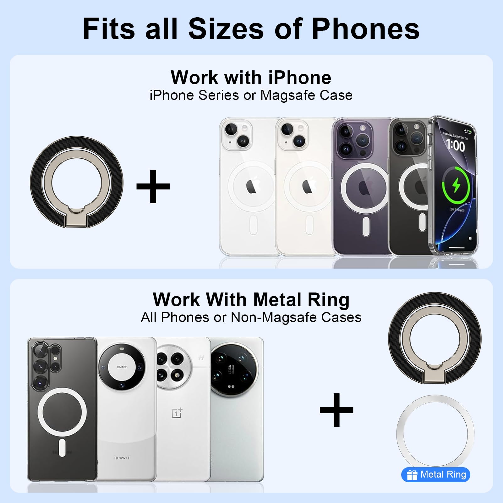 Magnetic Phone Ring Holder For Magsafe Dual-Side Magnetics, Removable Magsafe Phone Grip With Kickstand For Samsung Galaxy S25 S