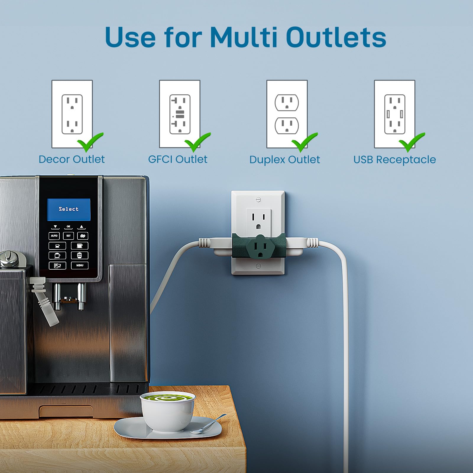 K Kasonic   3 Outlet Grounding Adapter, [Ul Listed] Plug Extender, Heavy Duty Grounded Power Tap   3 Pack (Green)