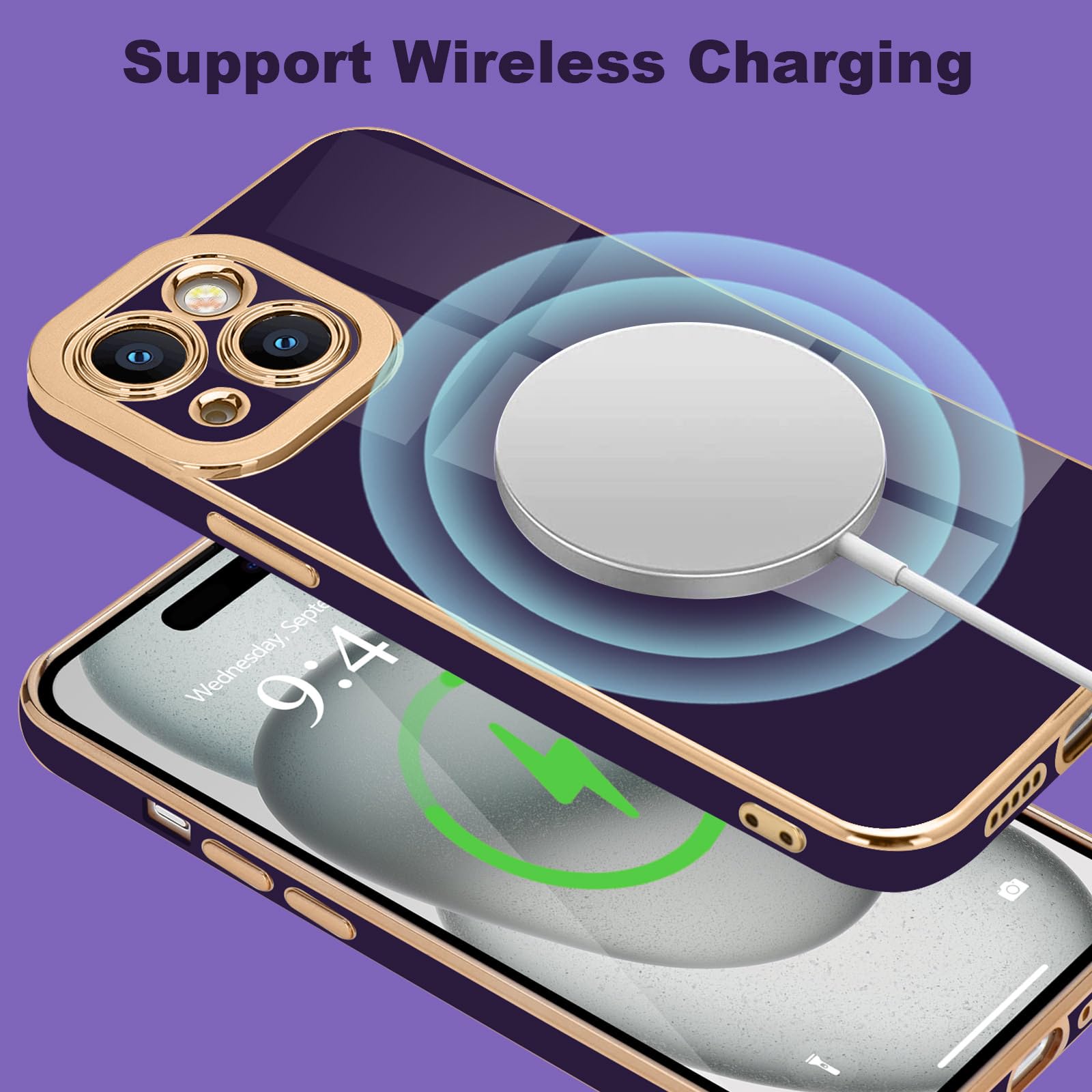 Lafunda Designed For Iphone 15 Plus Case Cute, Luxury Plating Case For Women Girls Gold Edge Soft Tpu Bumper Cover With Camera P