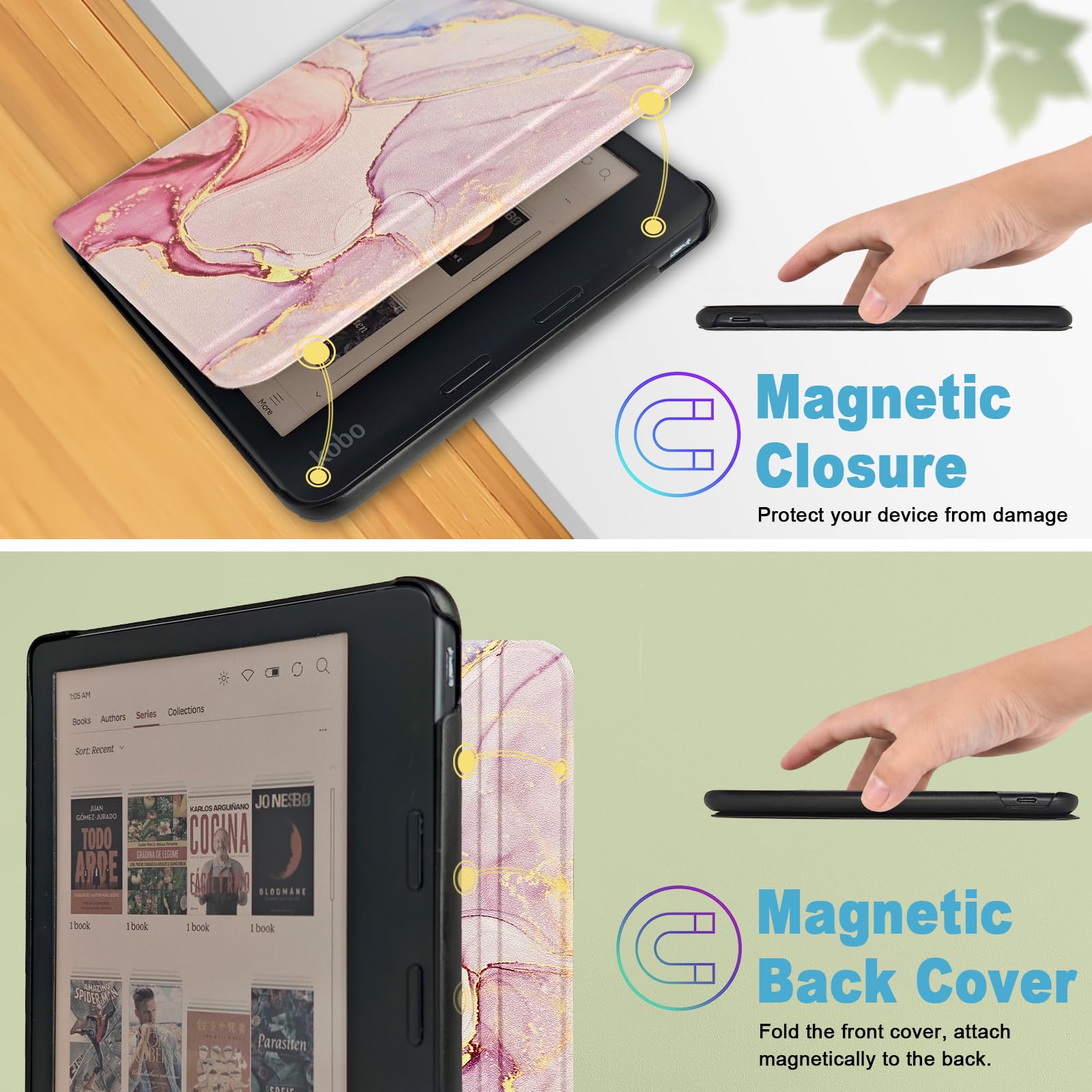 Caweet Case For Kobo Libra Colour (Model:N428, 2024 Release), Ultra Lightweight Pu Leather Shell Cover With Auto Wake/Sleep, Dre