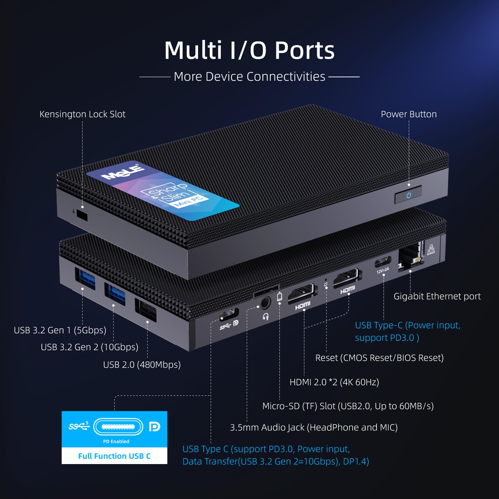 Mele Quieter4C Fanless Mini Pc 16Gb Ram 512Gb Storage Micro Pc Alder Lake N100(Up To 3.4Ghz) Usb-C 2 X Hdmi 4K@60 Triple Display