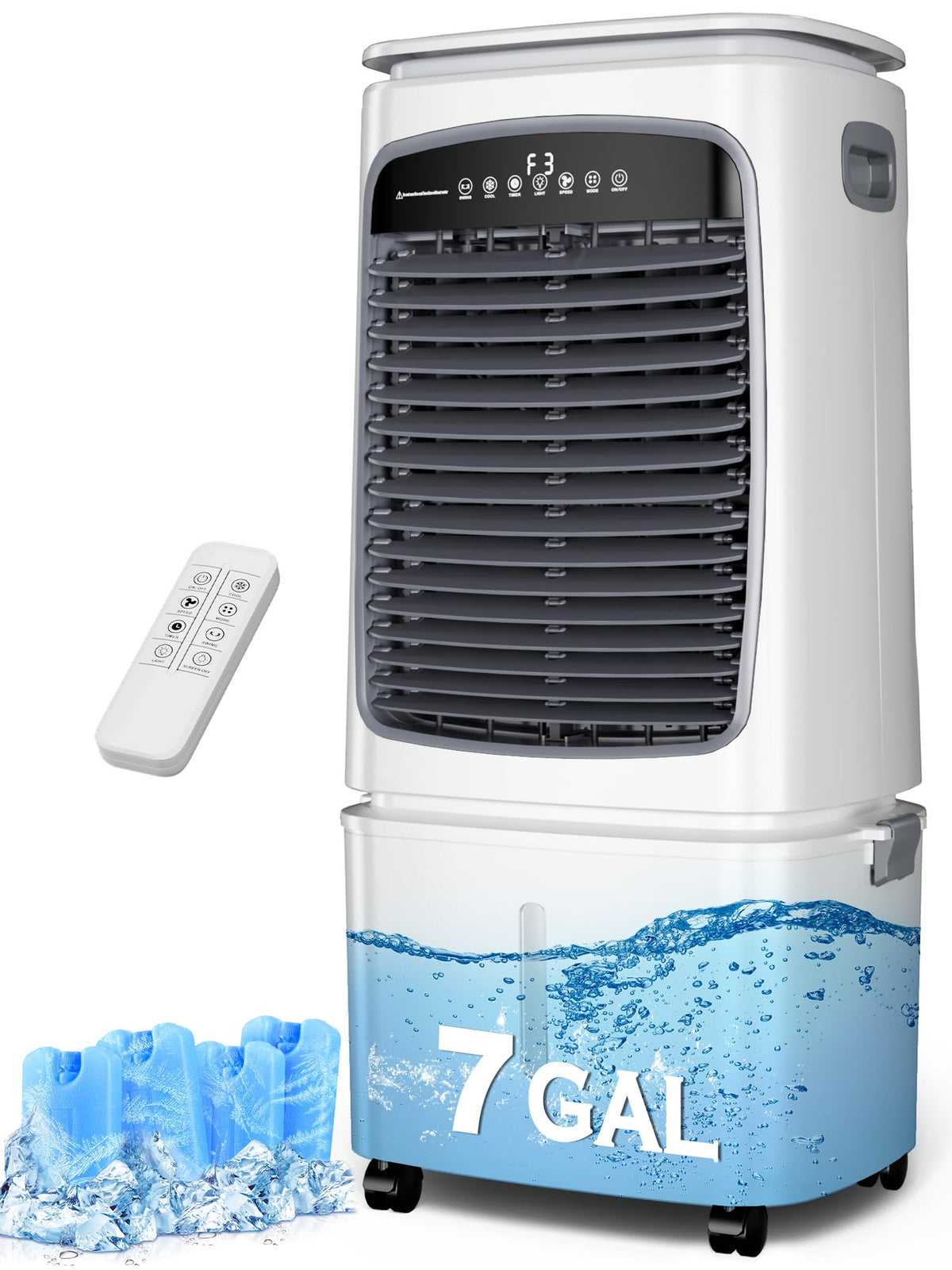 Uthfy Swamp Cooler, 3-In-1 Evaporative Air Cooler With 7 Gallon Water Tank, 4 Ice Box, Remote, 12H Timer, 120Oscillation, Portab