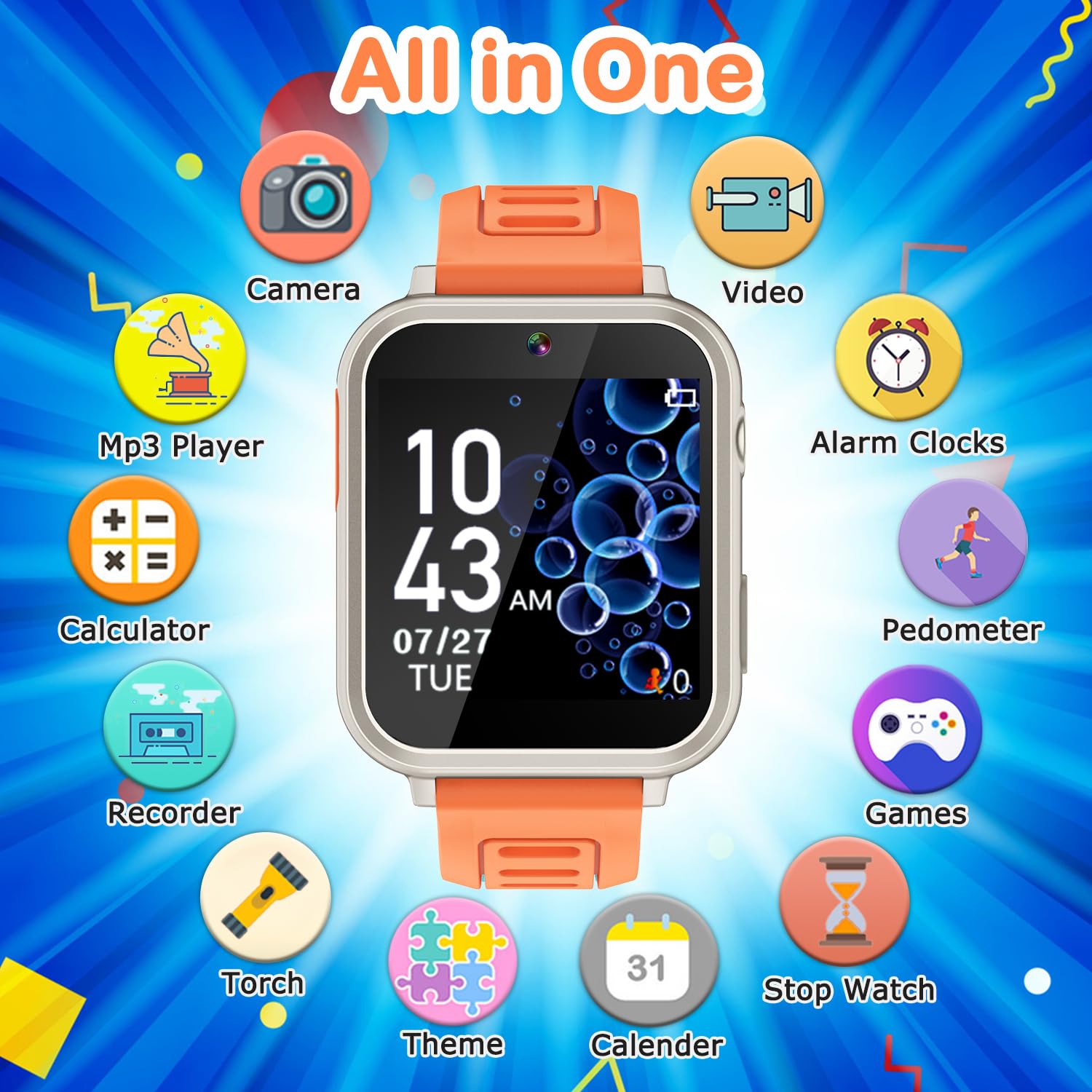 Cosjoype Kids Smart Watch Girls Gifts Age 5-12, 24 Puzzle Games Hd Video Camera Music Player Storybook Pedometer Hd Flashlight 1