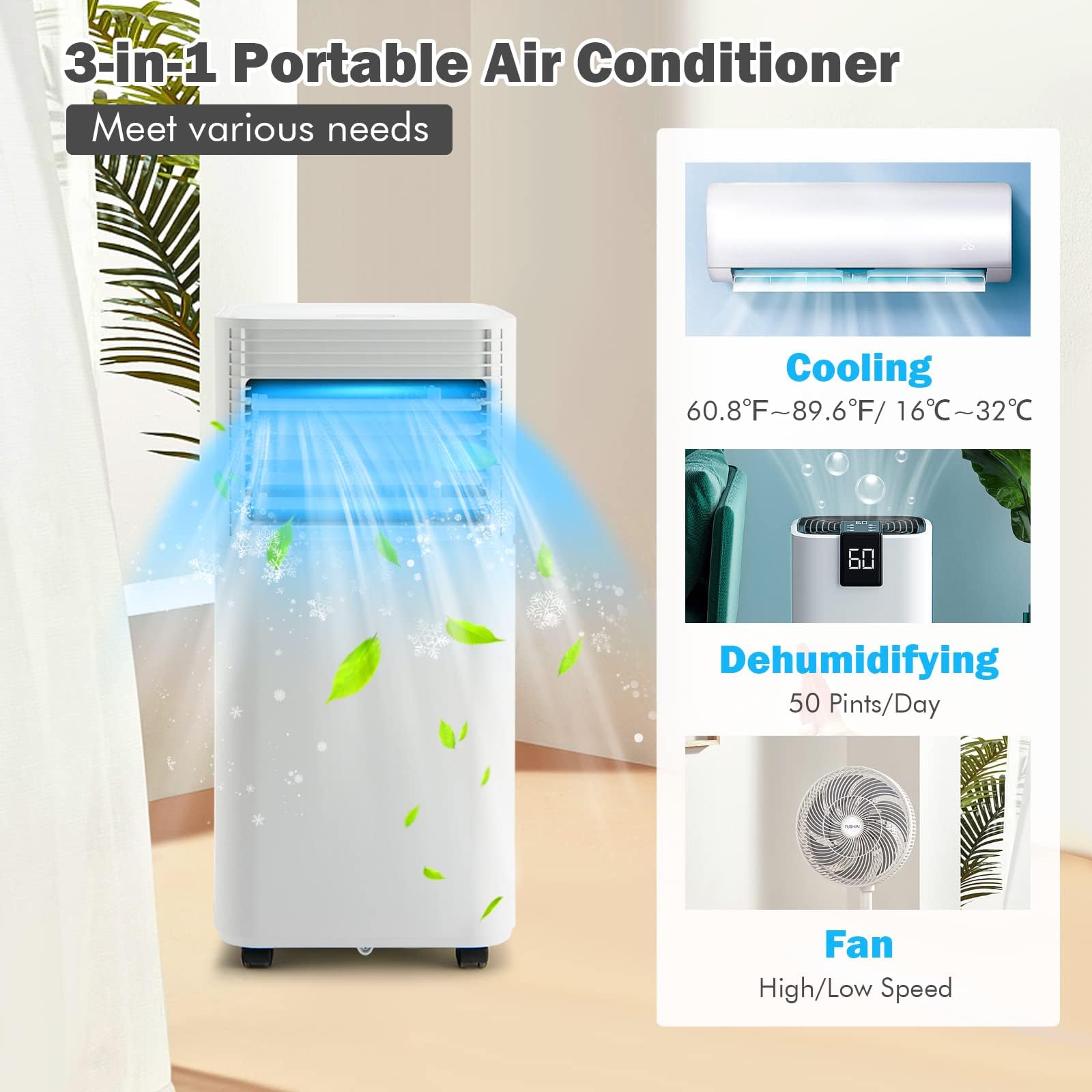 Dortala Portable Air Conditioners 10000 Btu, Ac Cooling Uint With Dehumidifier, Remote Control, 24H Timer & Window Kit, Stand Up